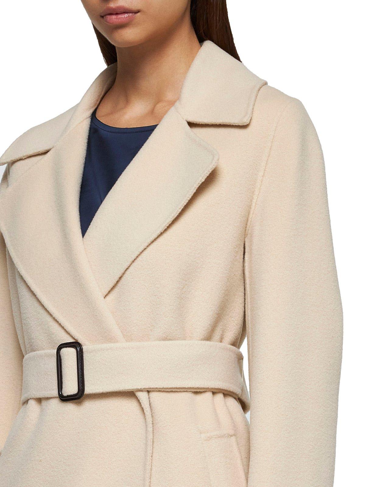 Weekend Max Mara Belted Long-sleeved Coat In Sabbia