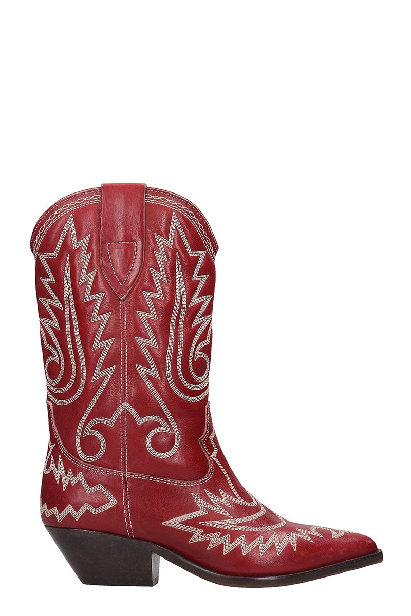 ISABEL MARANT DUERTO TEXAN ANKLE BOOTS IN RED LEATHER,11268083