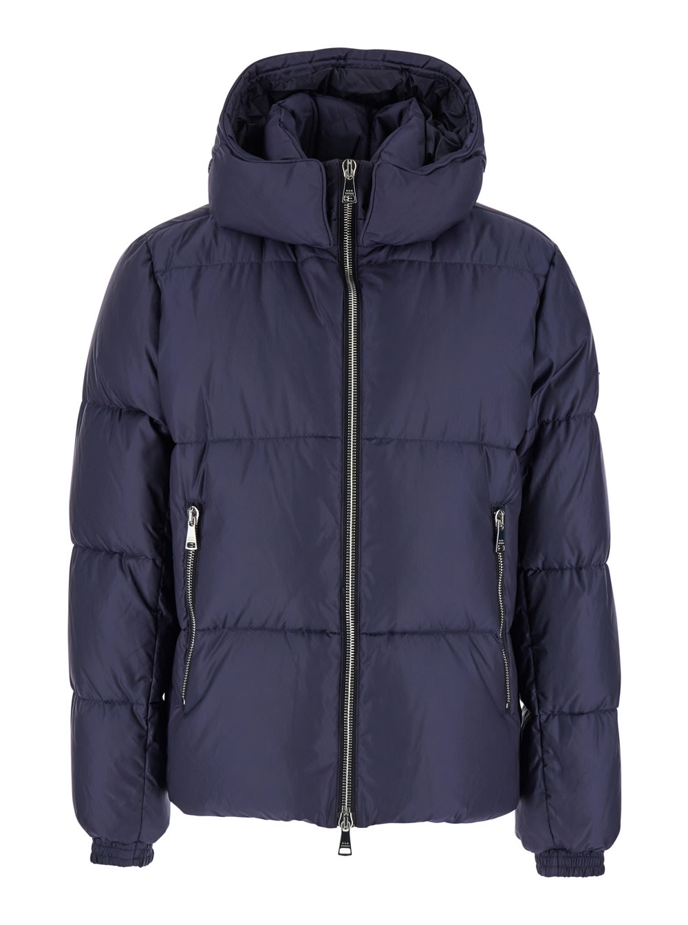 grami Blue Down Jacket With Hood And Logo Patch In Tech Fabric Man