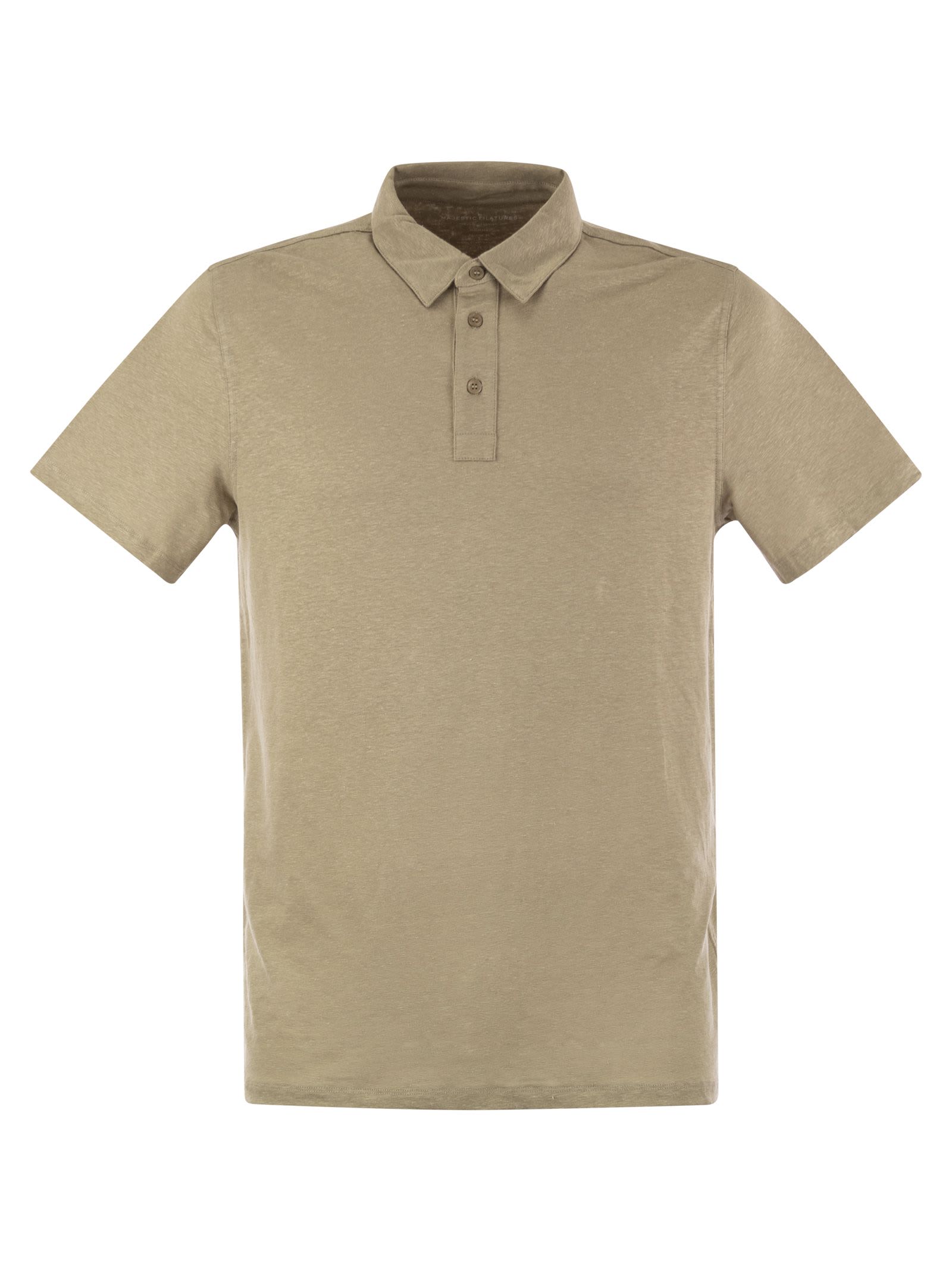 Shop Majestic Linen Short-sleeved Polo Shirt In Sand
