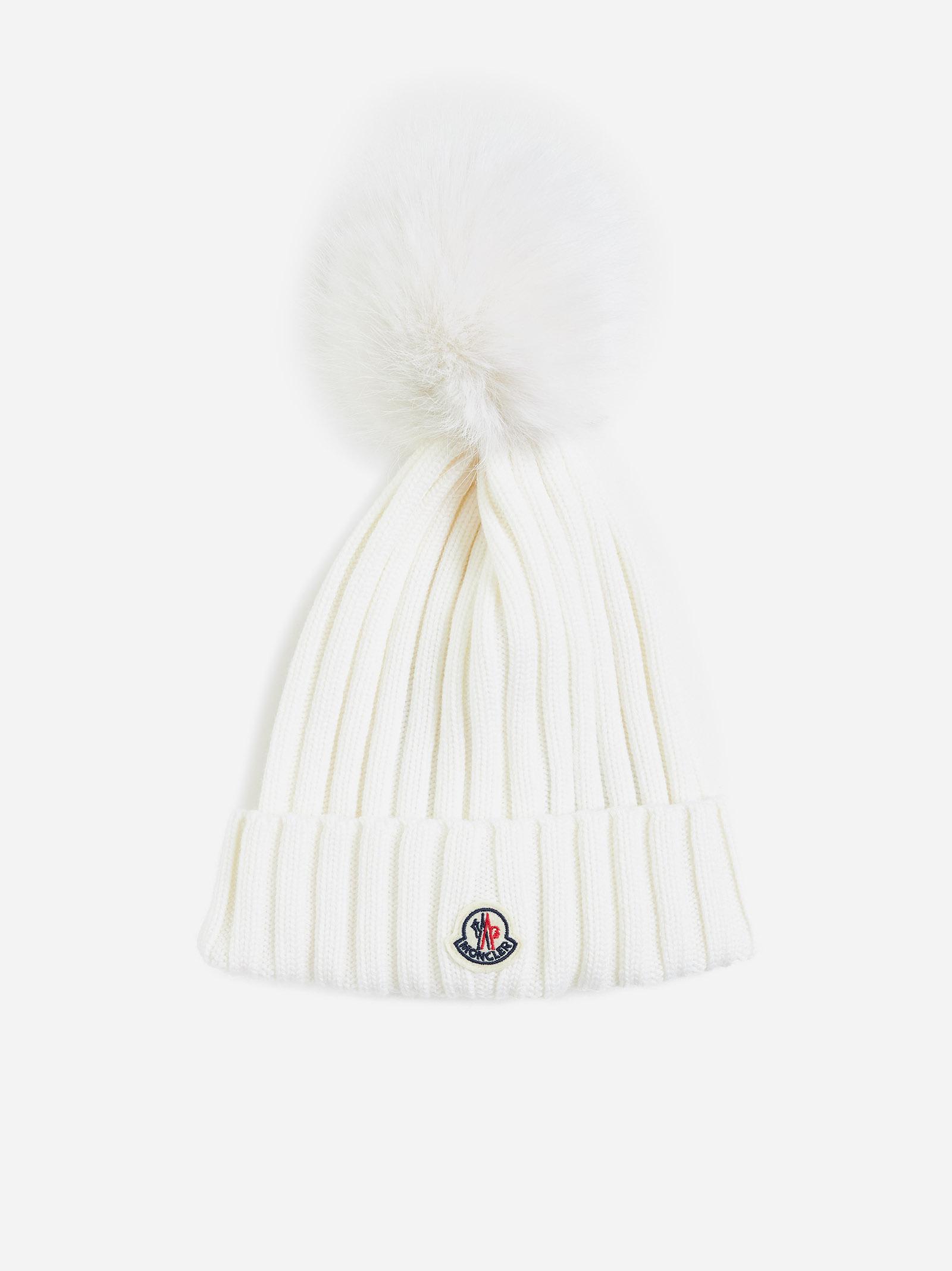 Moncler Pompon Wool Beanie In White