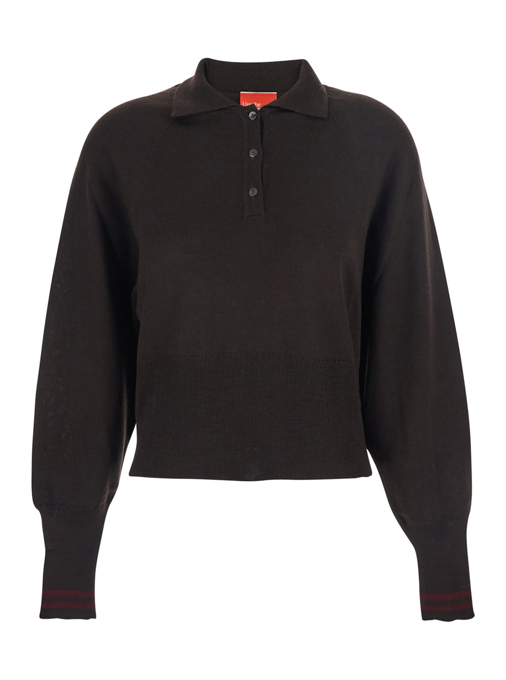 Merci Brown Polo Shirt With Wide Classic Collar And Long-sleeve In Wool Woman In Brown