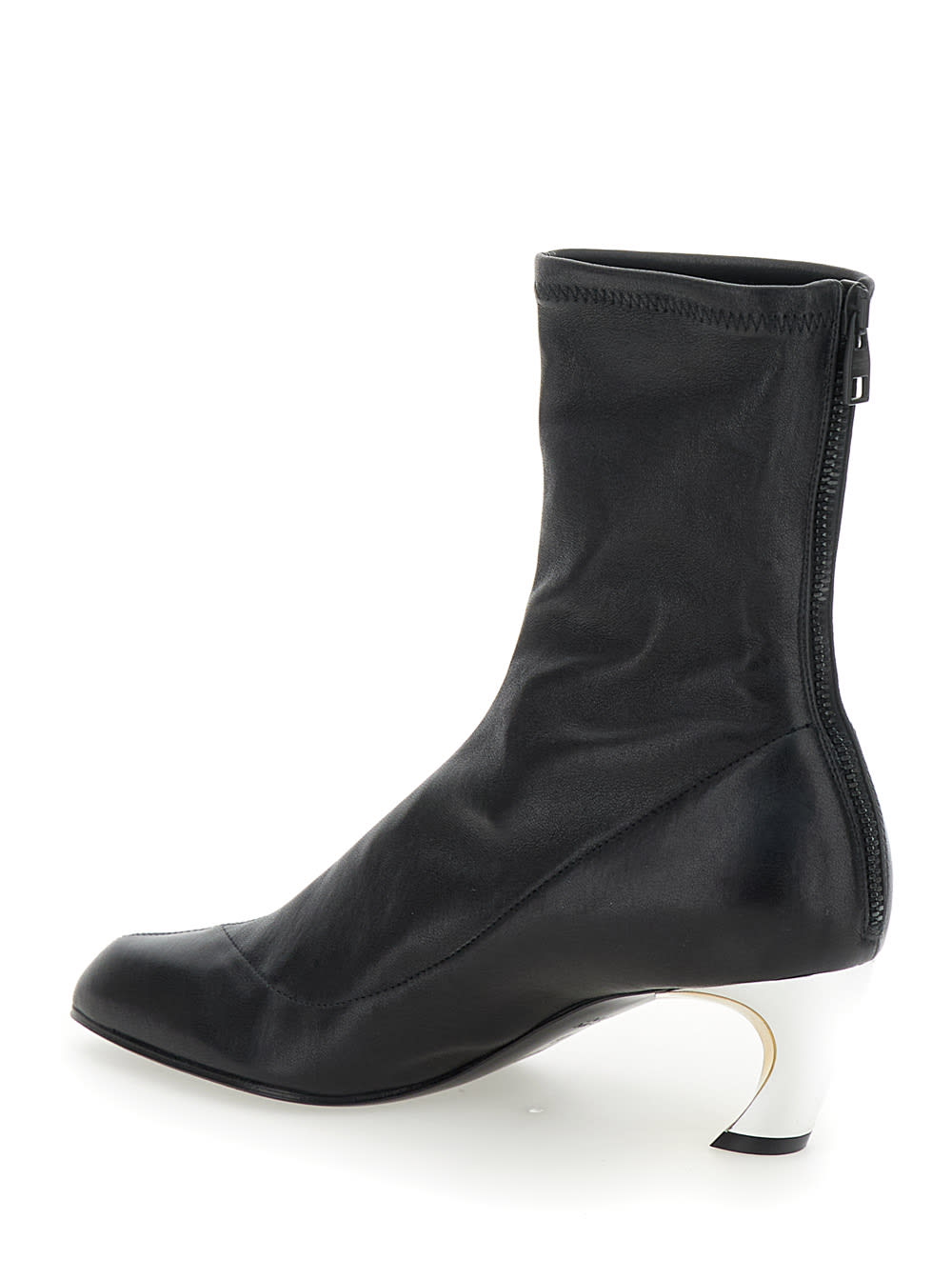 Shop Alexander Mcqueen Armadillo Black Ankle Boots With Golden Heel In Smooth Leather Woman