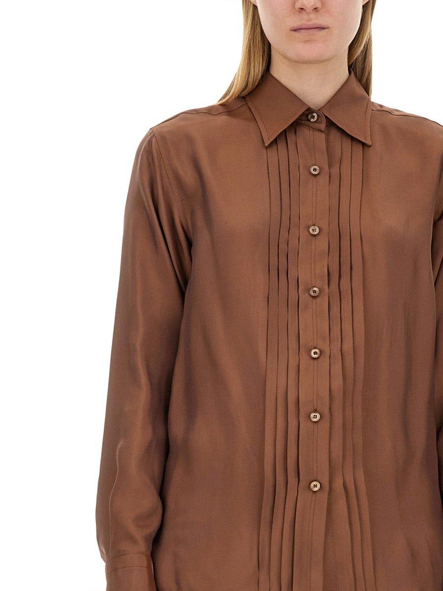 Shop Tom Ford Pleated Longsleeved Shirt In Brown