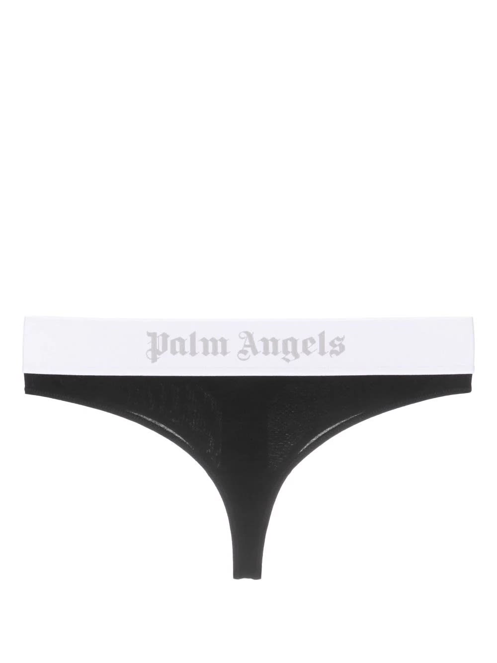 Shop Palm Angels Black Thong With White Logo Band