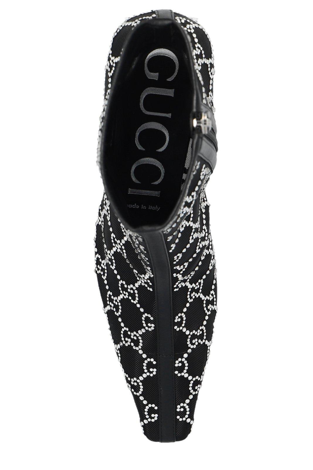 Shop Gucci Gg Crystals-embellished Pointed-toe Ankle Boots In Black