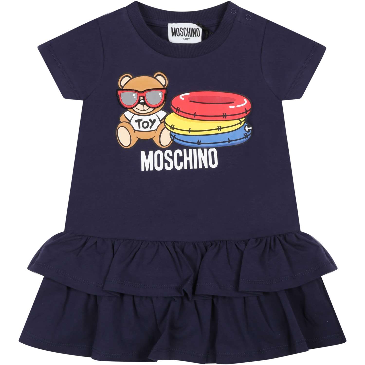 Moschino Blue Dress For Baby Girl With Teddy Bear