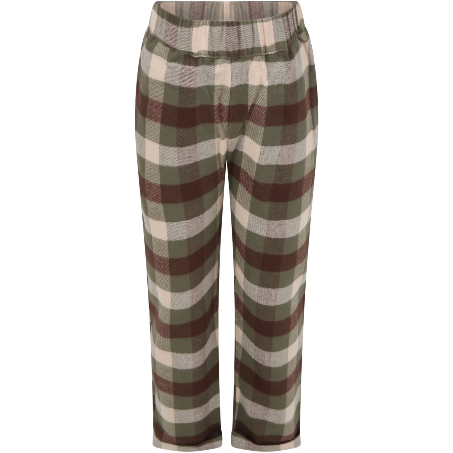 Coco Au Lait Green Trousers For Boy With Brown And Beige Check Print