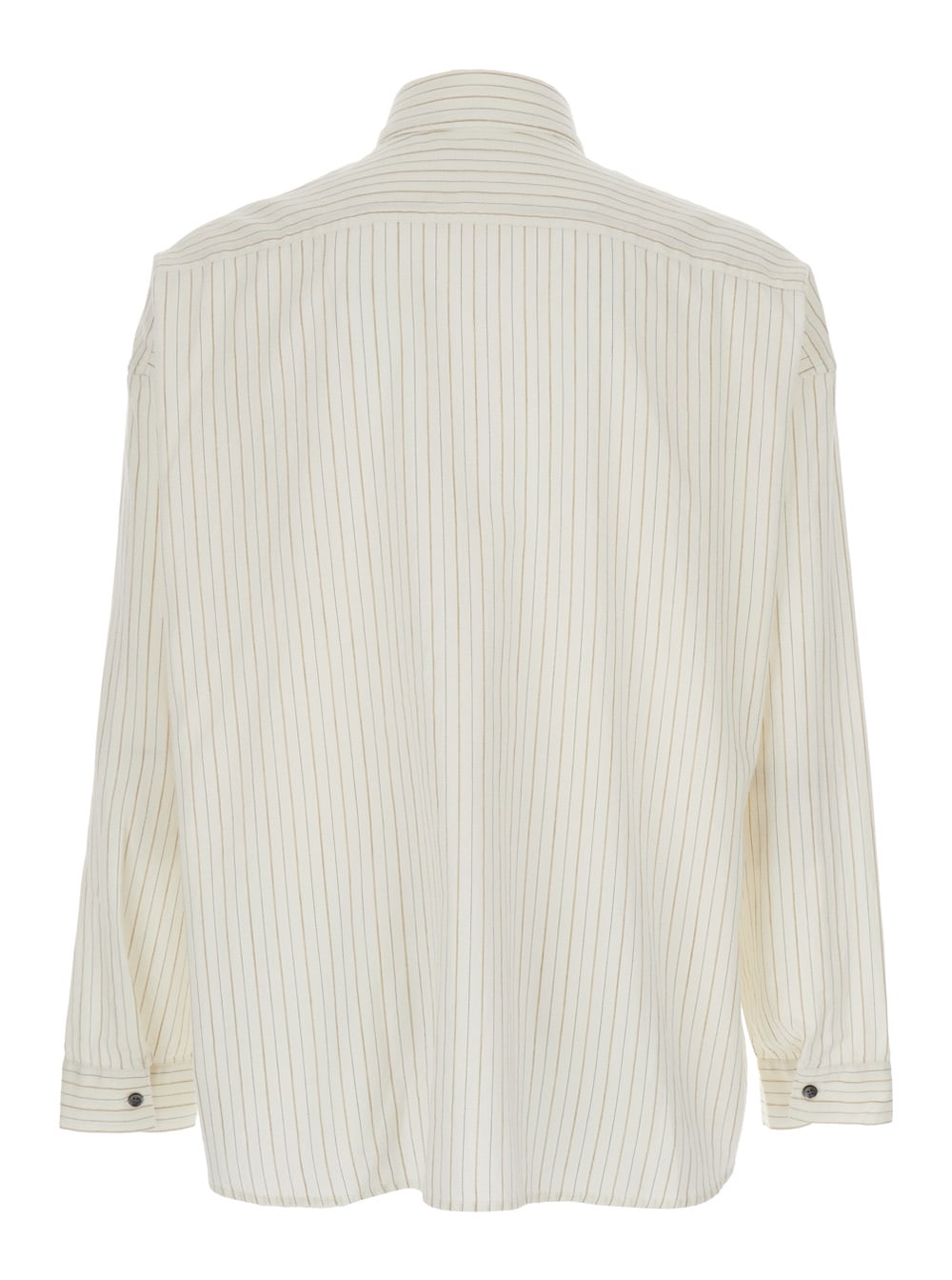 Sunflower Stable White Shirt With Classic Collar And All-over Striped Motif In Linen Blend Man