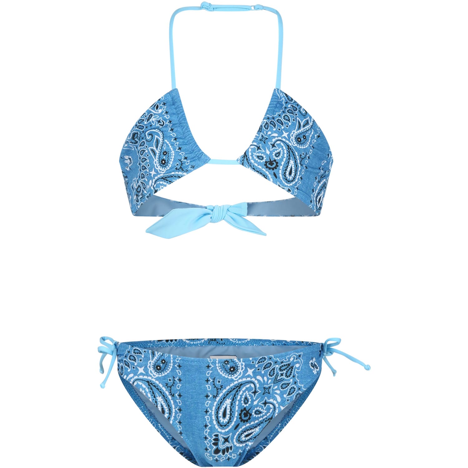 Shop Mc2 Saint Barth Blue Bikini For Girl With Paisley Pattern In Denim