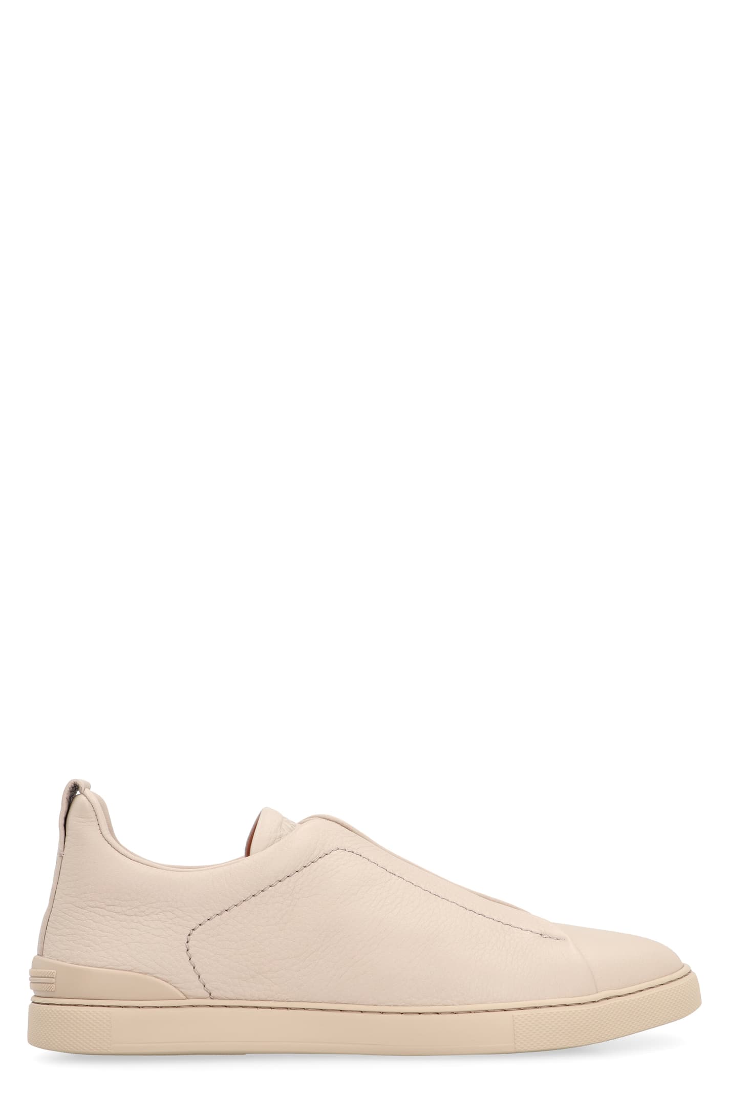 Shop Zegna Triple Stitch Leather Sneakers In Beige