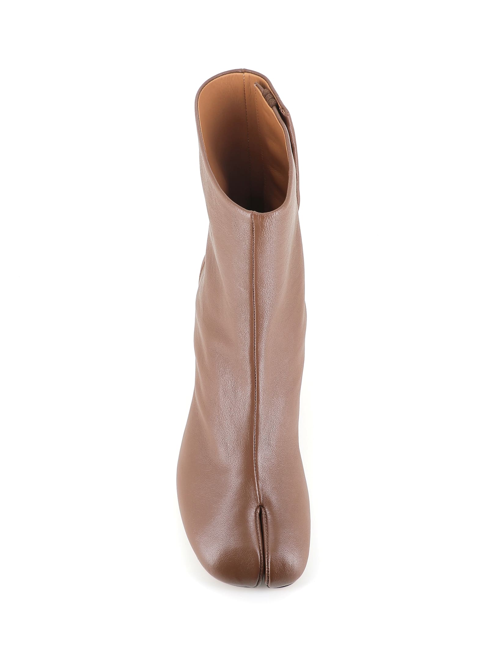 Maison Margiela Tabi High Heels Ankle Boots In Brown Leather In Brown