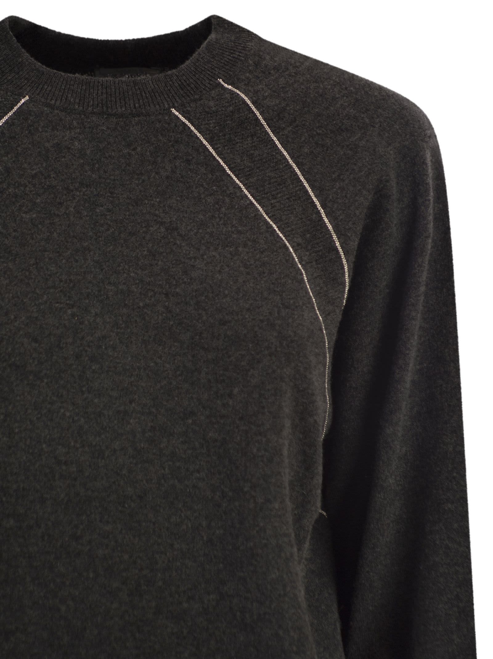 Peserico Crew Neck Jumper With Bright Details In Black