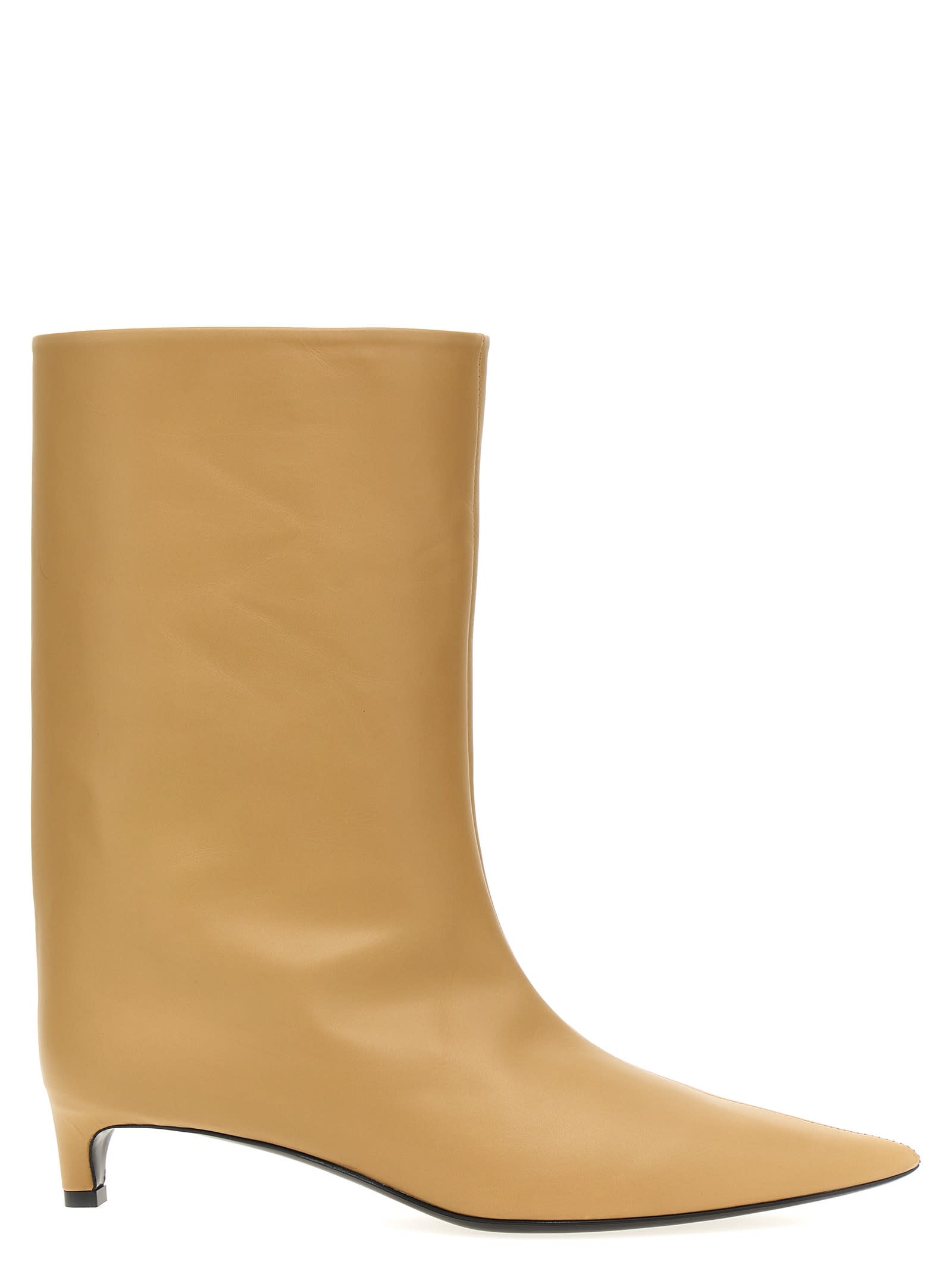 Jil Sander 5mm Pointed-toe Kitten-heel Boots In Beige