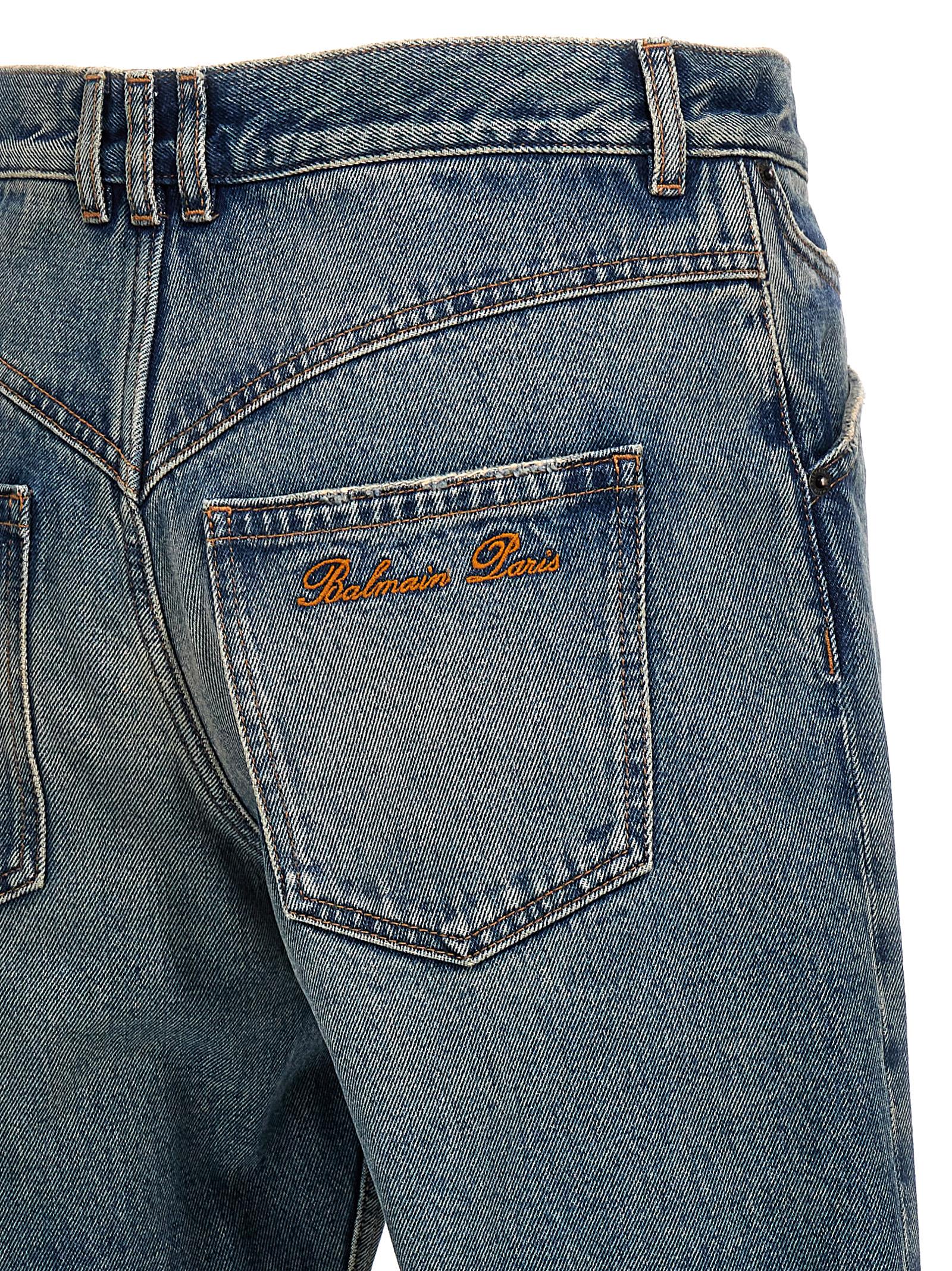 Shop Balmain Logo Embroidery Denim Jeans