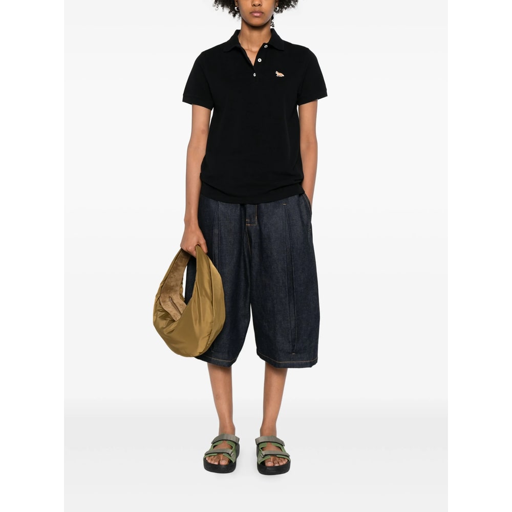 Maison Kitsuné Baby Fox-patch Polo Top In Black