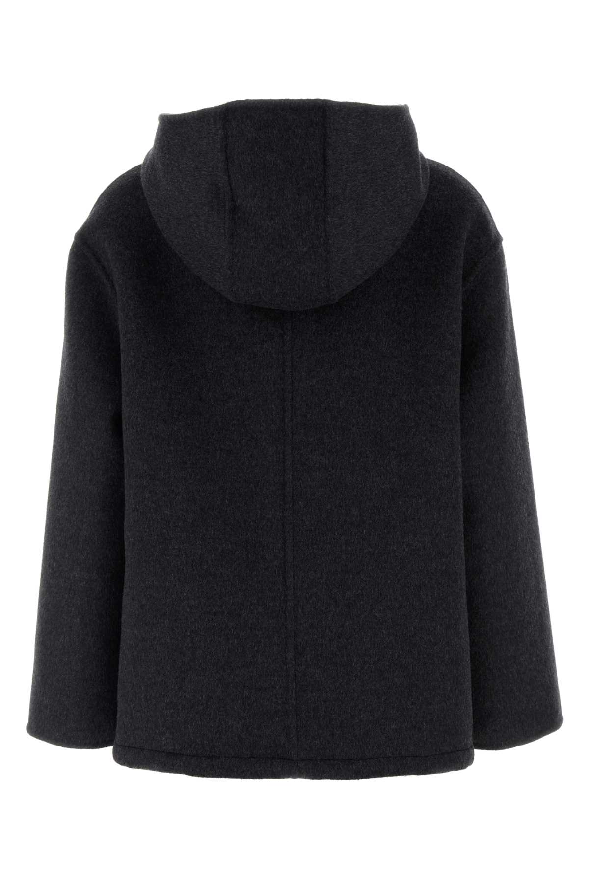 Gucci Wool Blend Jacket With Hood And Pockets In Darkgreylightgrey