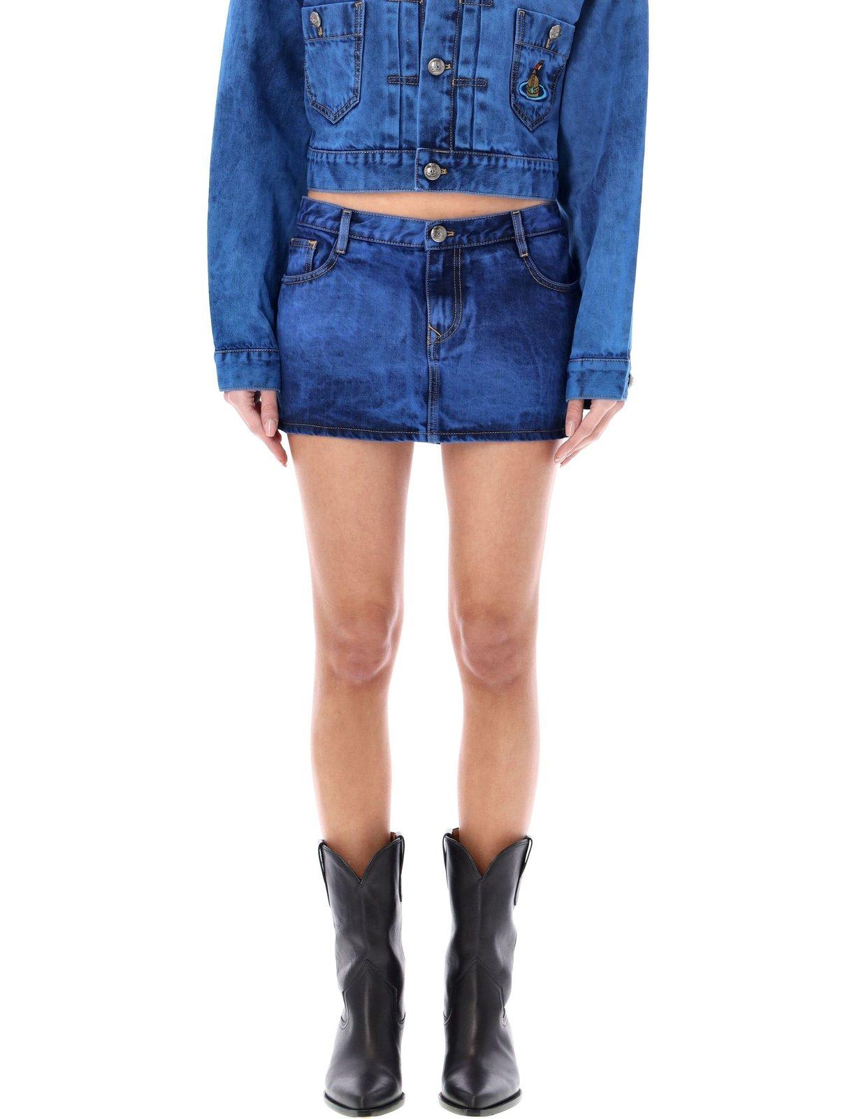 Shop Vivienne Westwood Foam Mini Denim Skirt In Blue