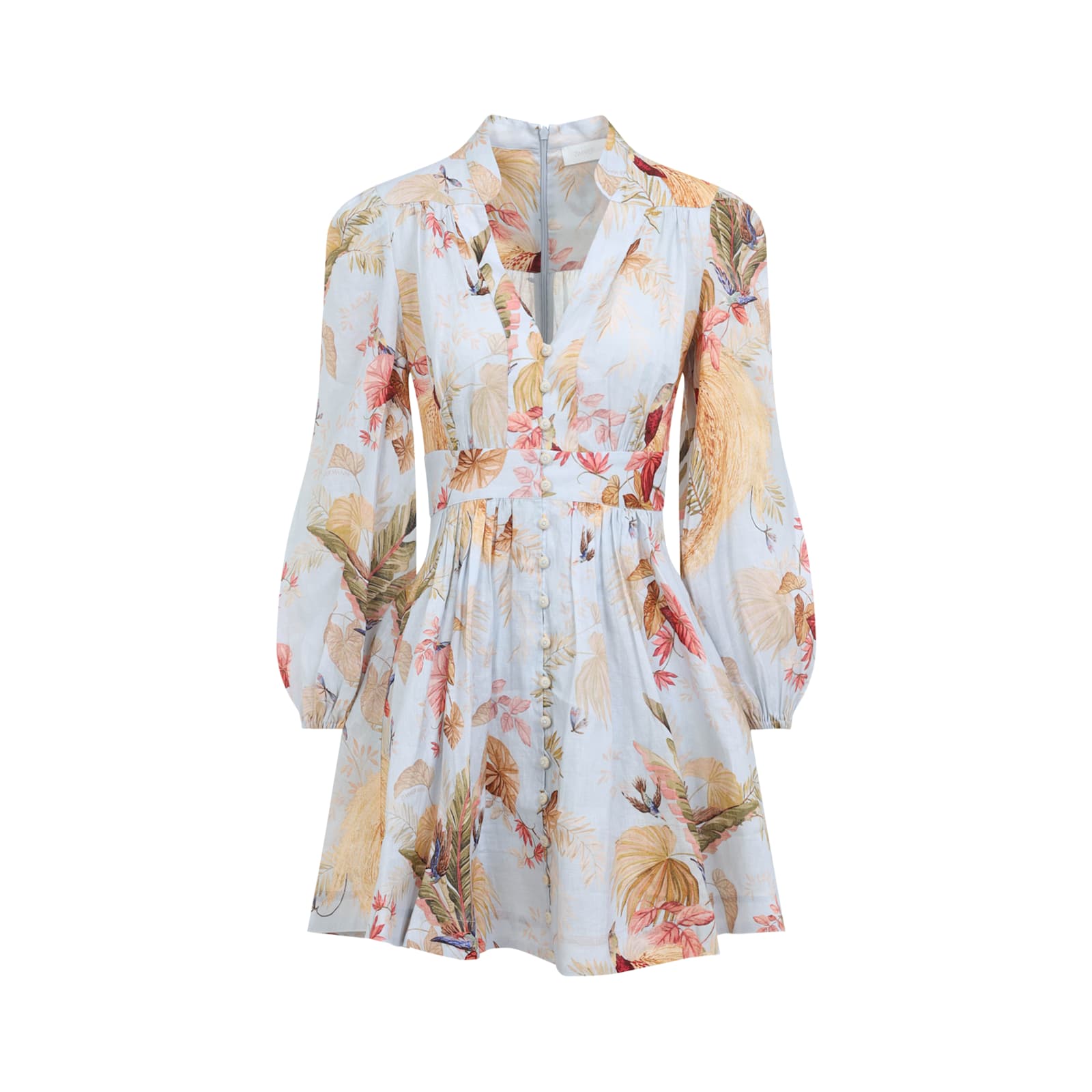 Zimmermann Ascension Plunge Printed Linen Dress In White