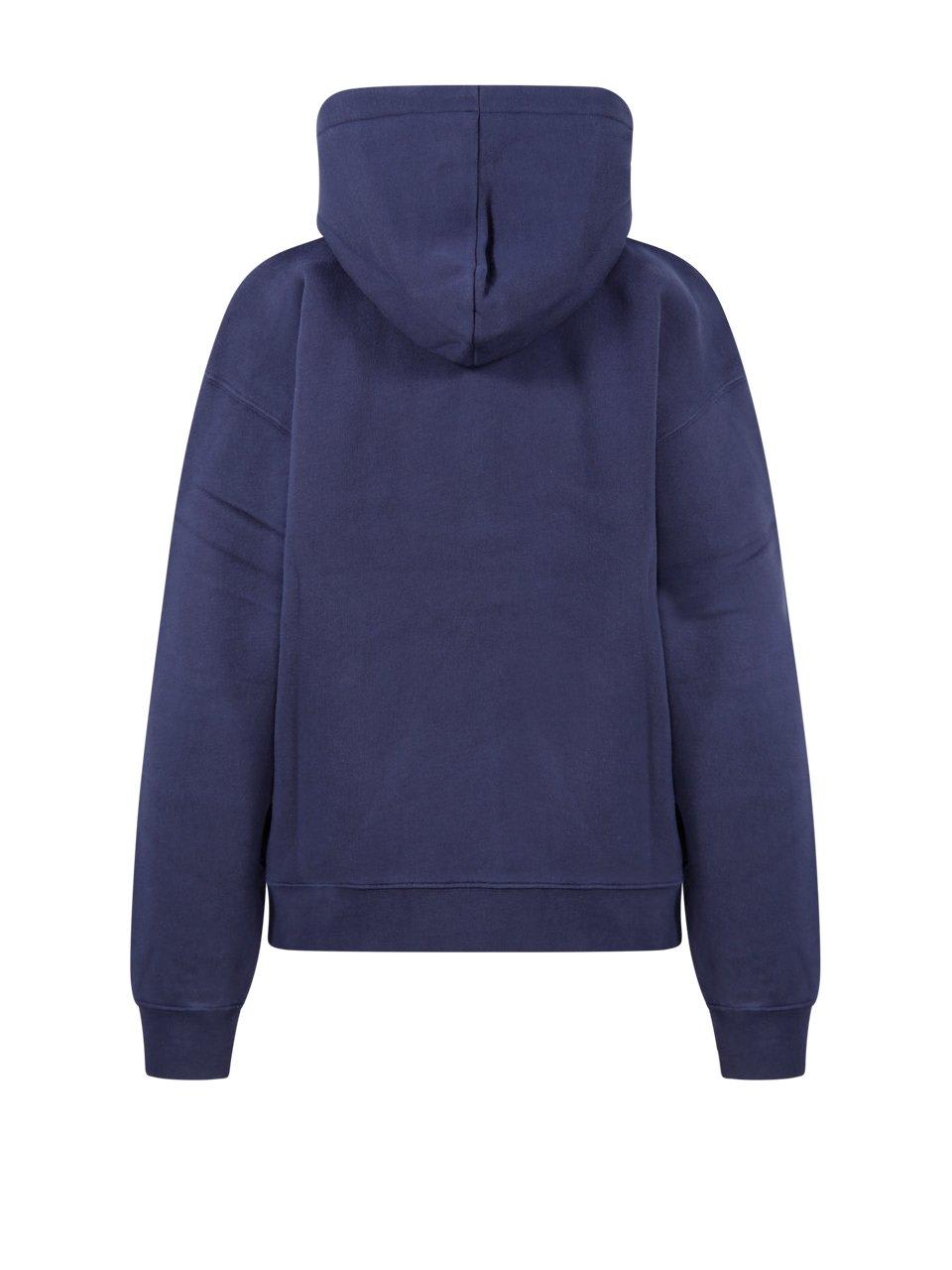 Shop Maison Kitsuné Fox Embroidered Drawstring Hoodie In Blue