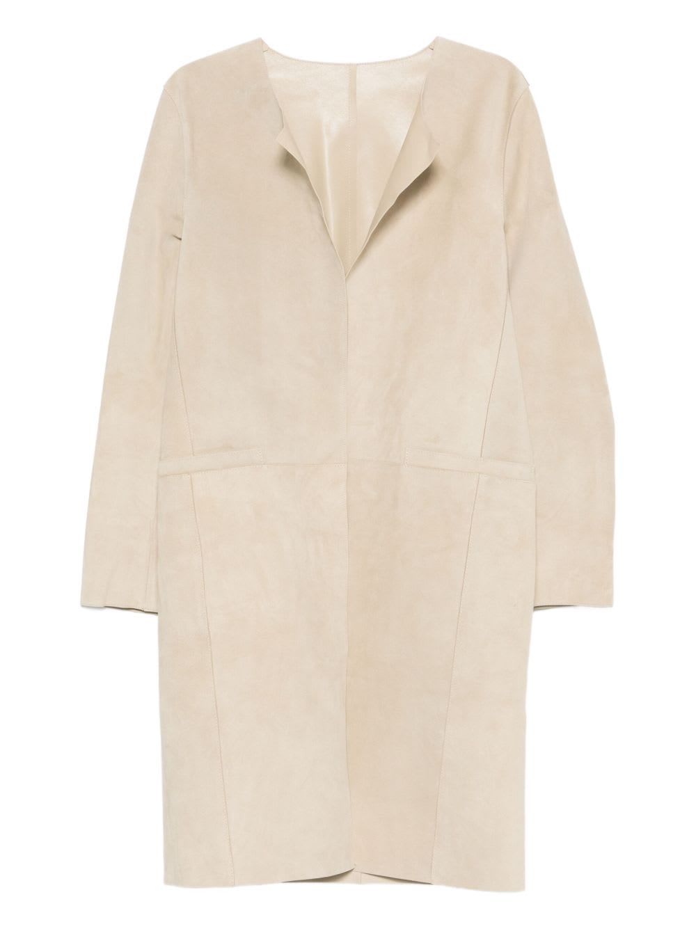 Totême Long Sleeve Suede Leather Coat In Neutral