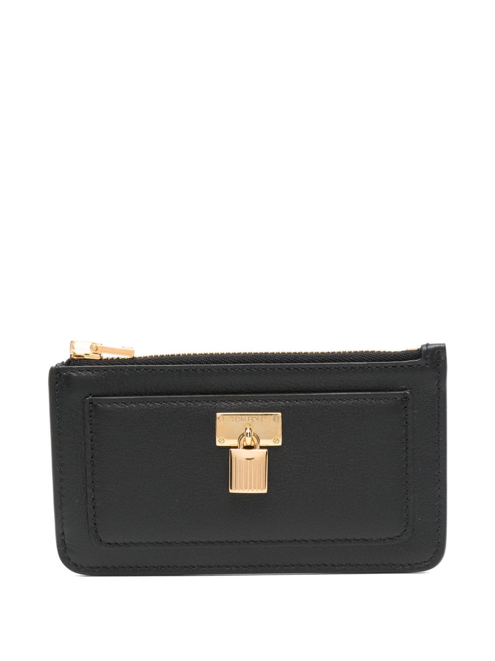 Tom Ford Natural Grain Leather Padlock Zipped Card Holder In Black