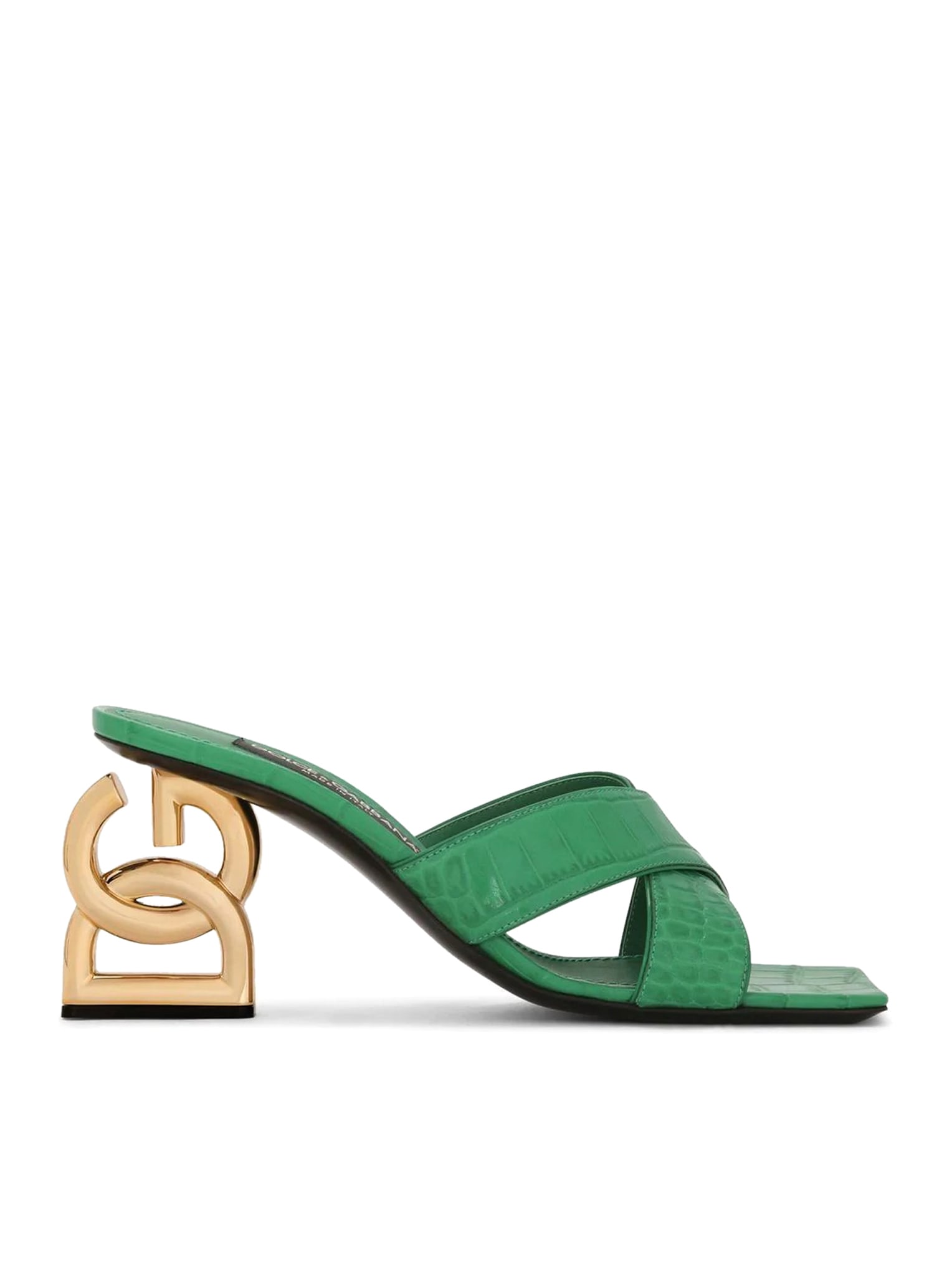 Dolce & Gabbana 75 Croc Embossed Leather Mules In Erba