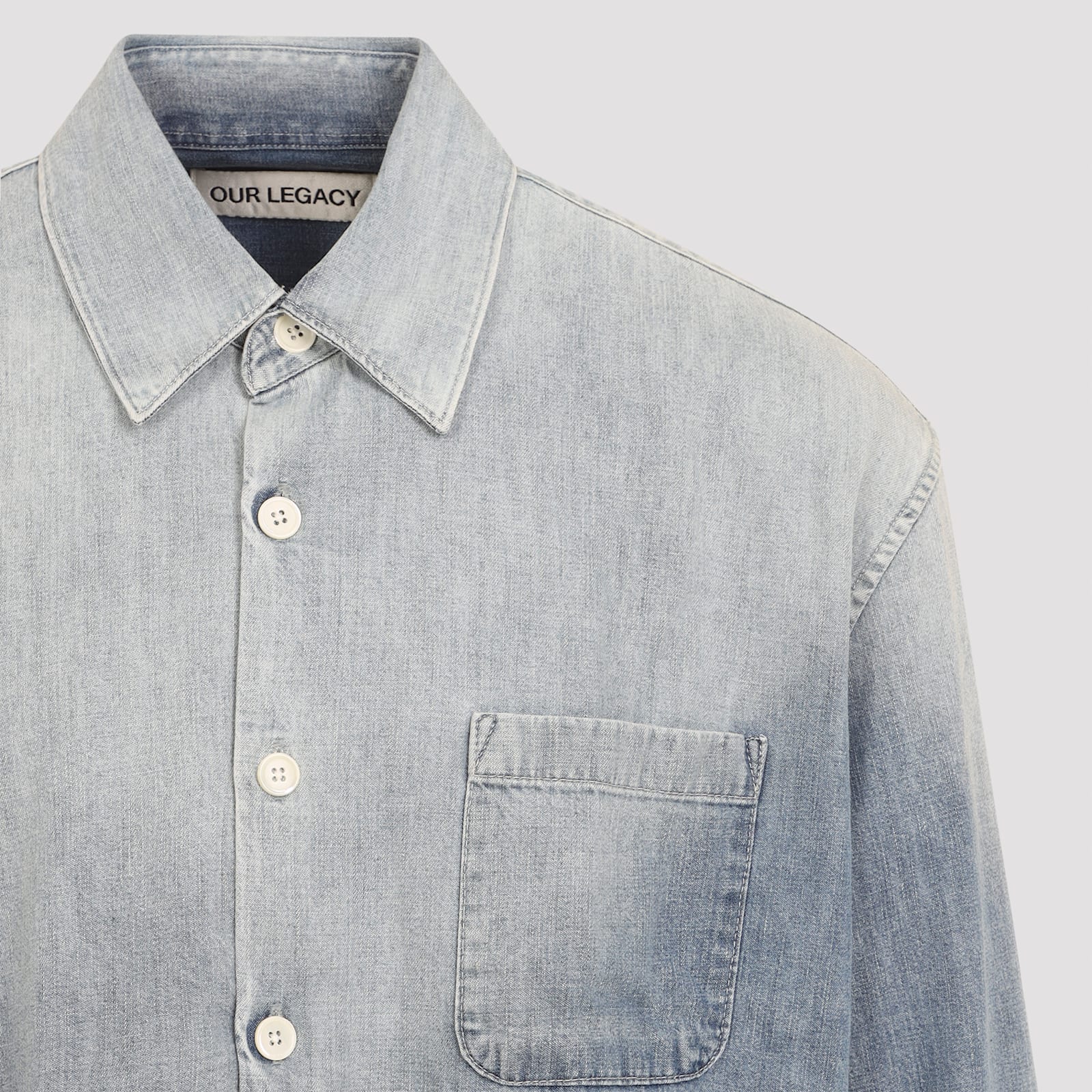 Our Legacy Long Sleeve Button-down Shirt Featuring Pocket In Blue