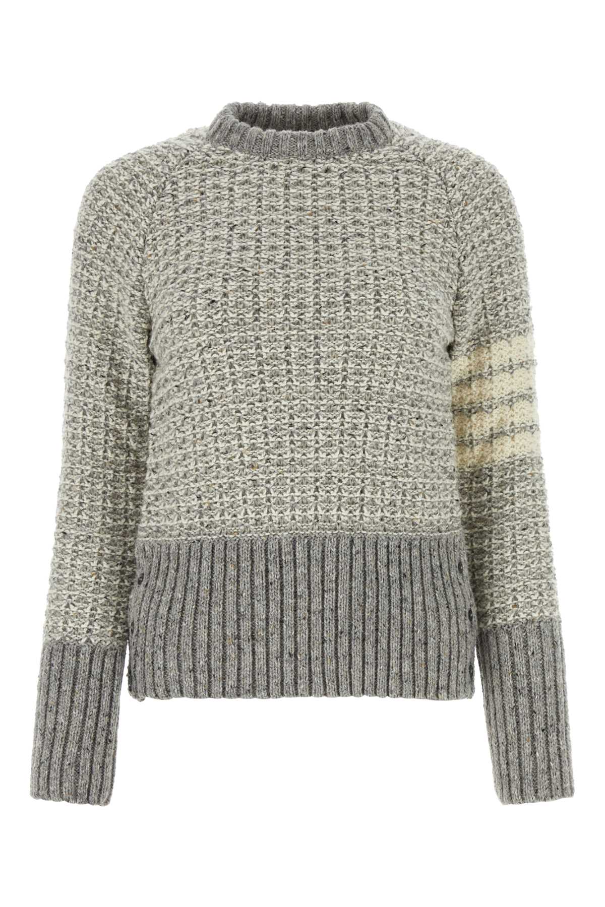 Thom Browne Embroidered Wool Blend Sweater In Ltgrey