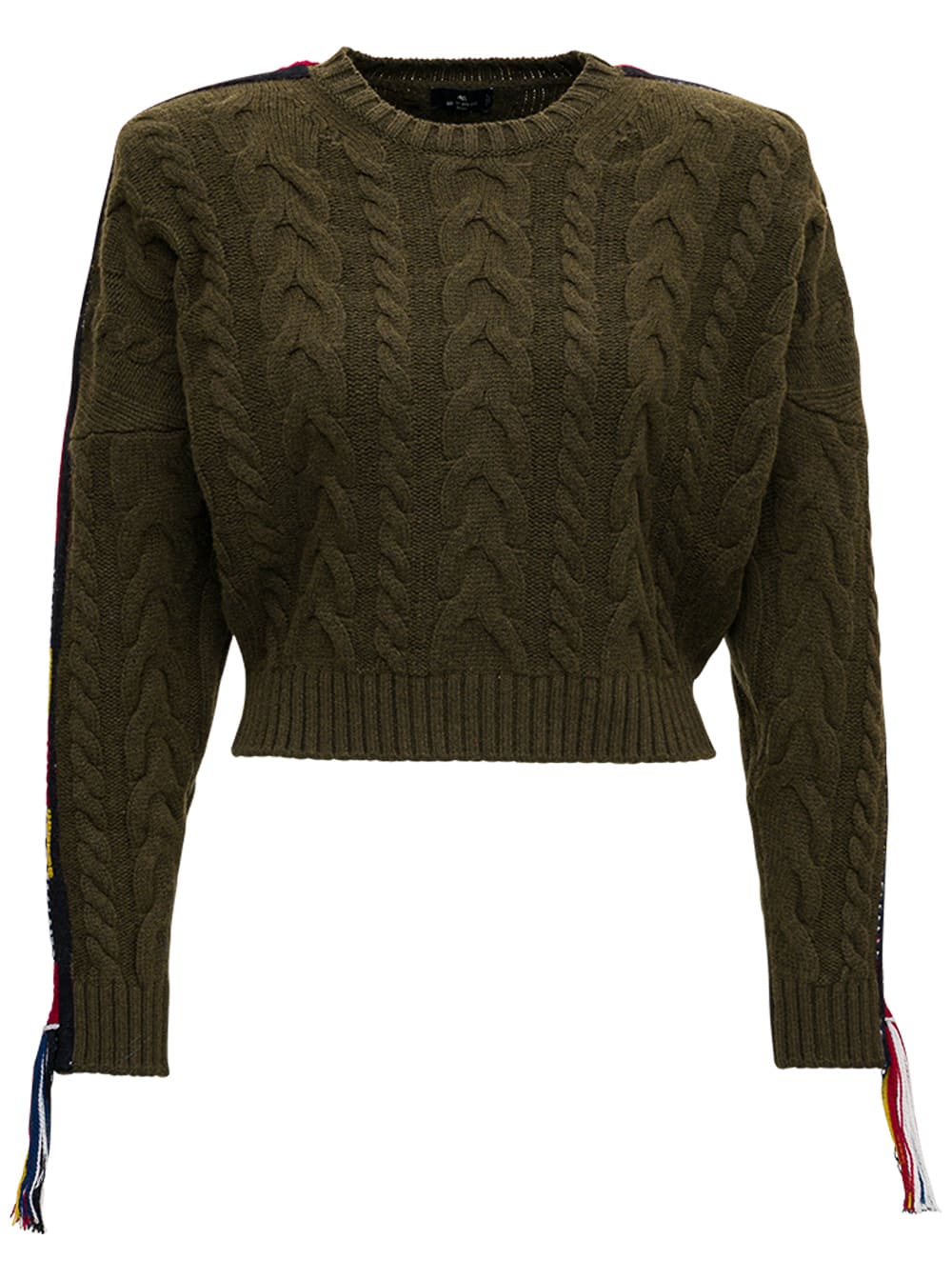 Etro Crop Sweater With Jacquard Detail And Tassels