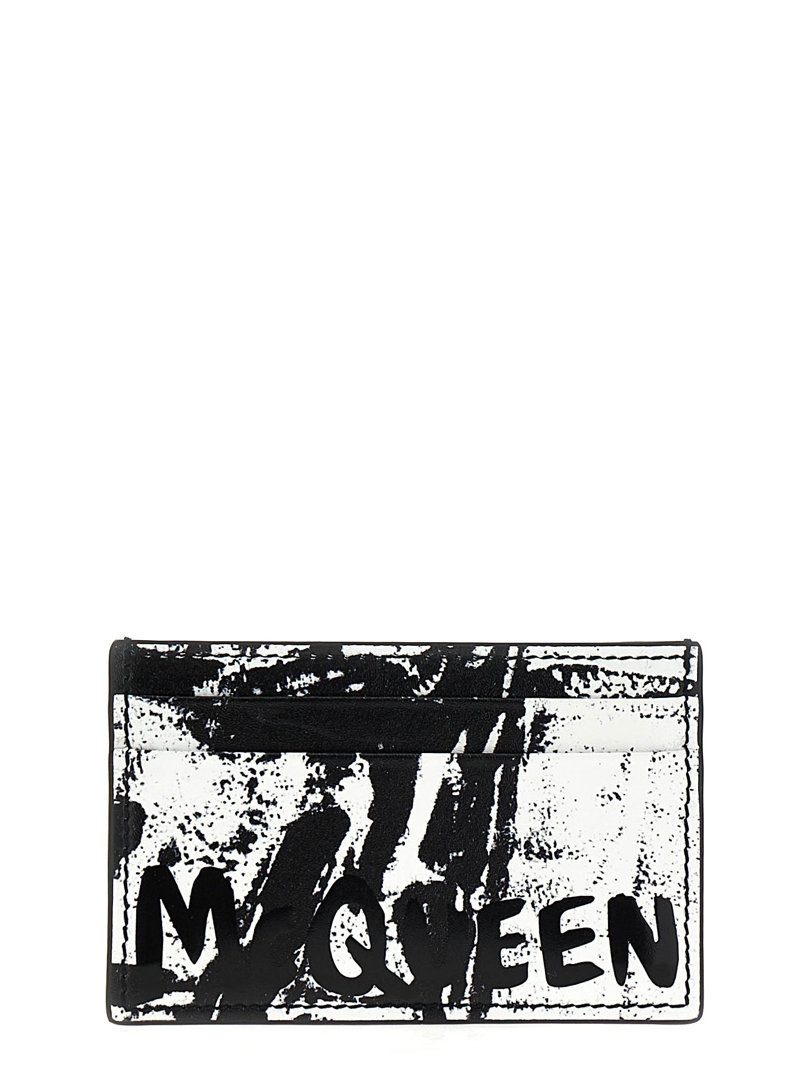 Shop Alexander Mcqueen Graffiti Mcqueen Card Holder In White/black