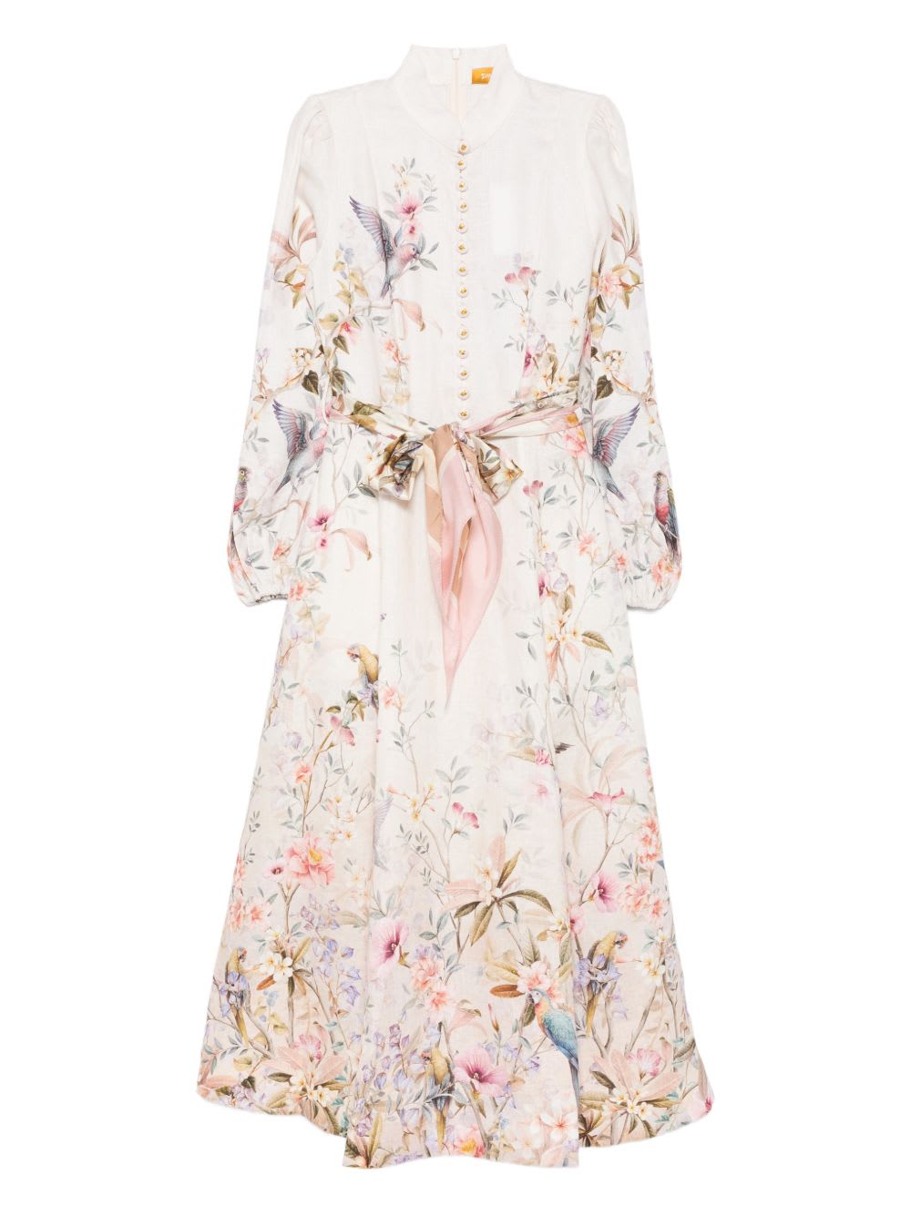 Zimmermann Rebellion Multicolor Midi Dress With Bow Detail On The Front And All-over Floral Print In Linen Woma