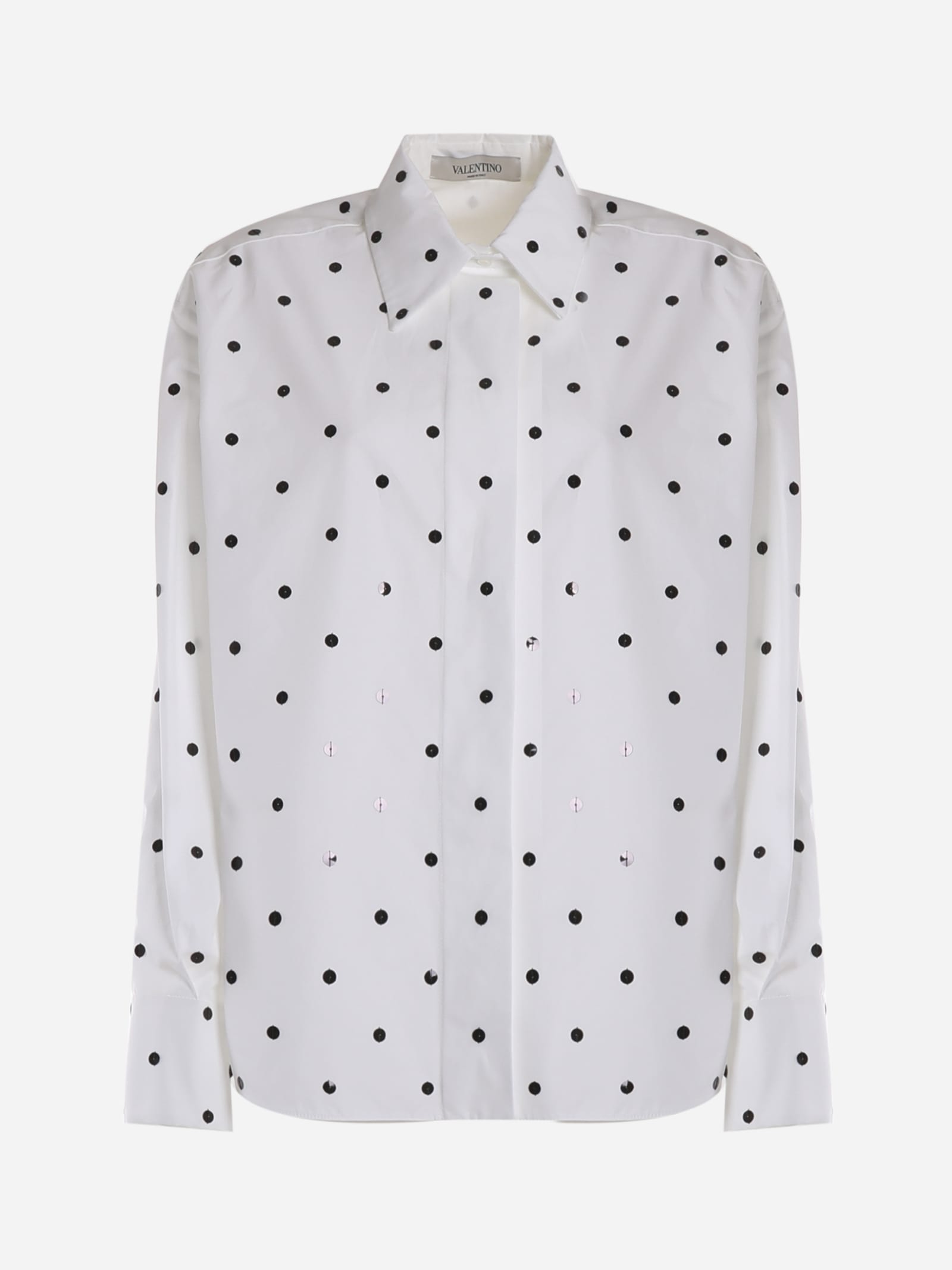 VALENTINO COTTON SHIRT WITH MACRO-SEQUIN POLKADOT EMBROIDERY,11858374