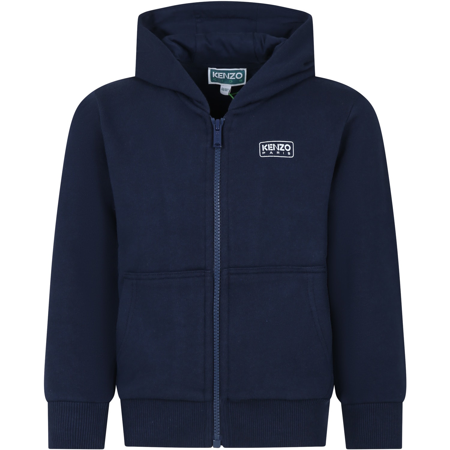 Shop Kenzo Blue Hoodie For Boy With Logo In Navy