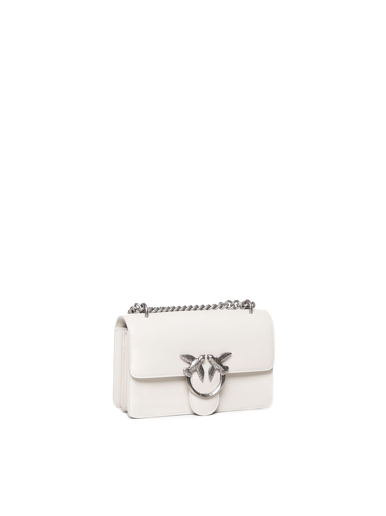 Pinko Love One Mini Bag In Bianco Seta-old Silver