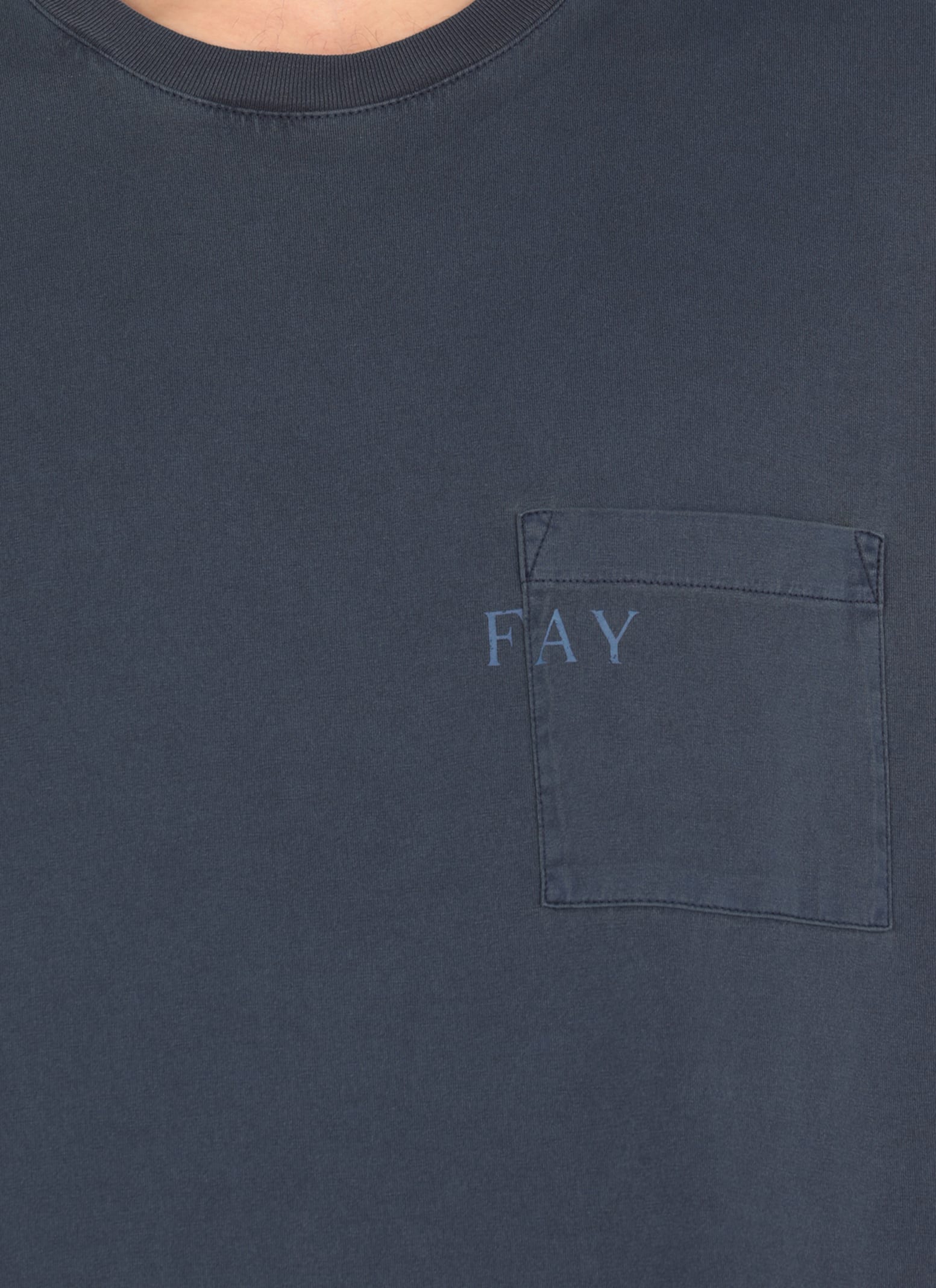 Fay Blue Crewneck T-shirt With Pocket And Logo In Blue