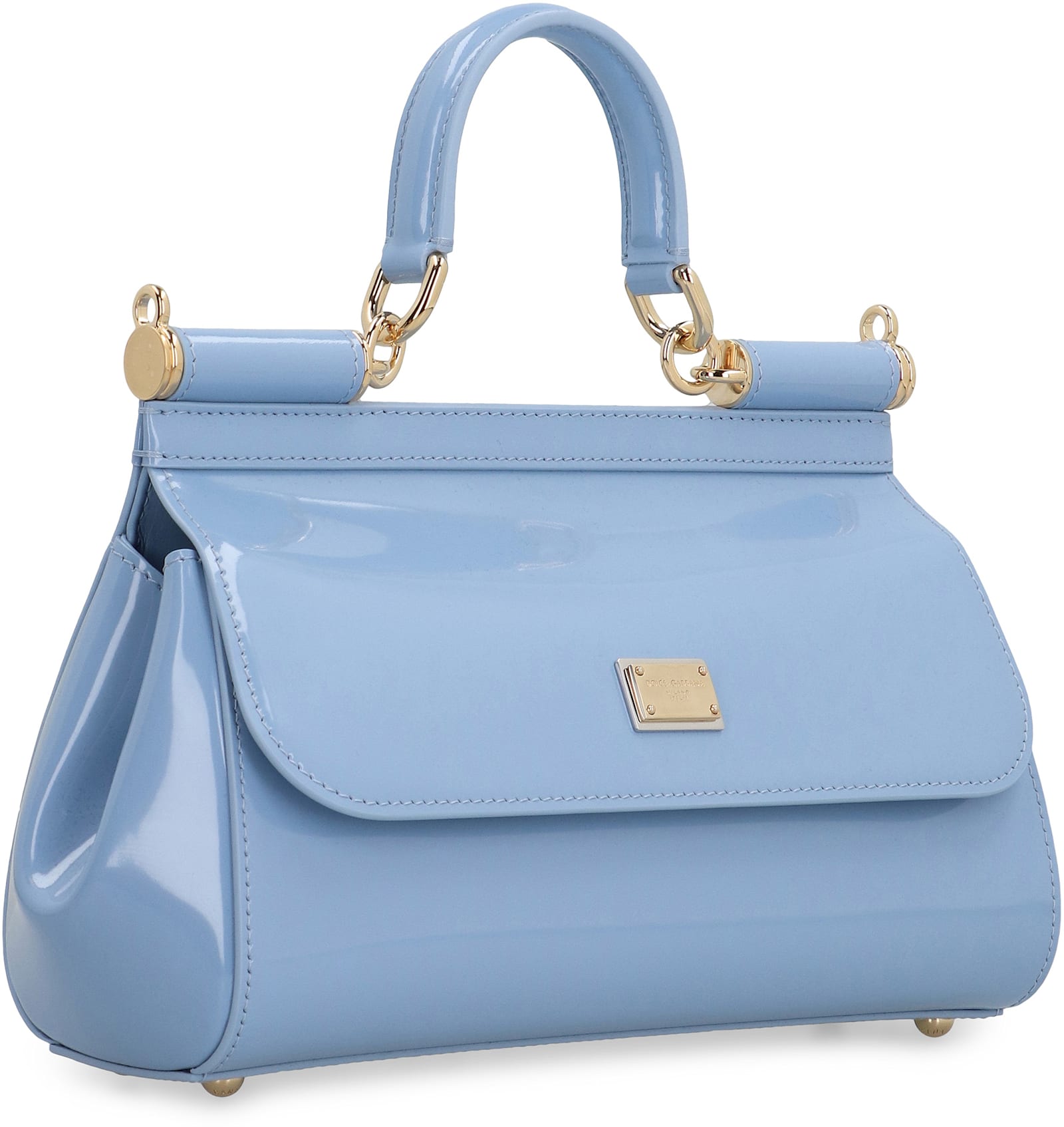 Shop Dolce & Gabbana Sicily Media Patent Leather Handbag In Light Blue