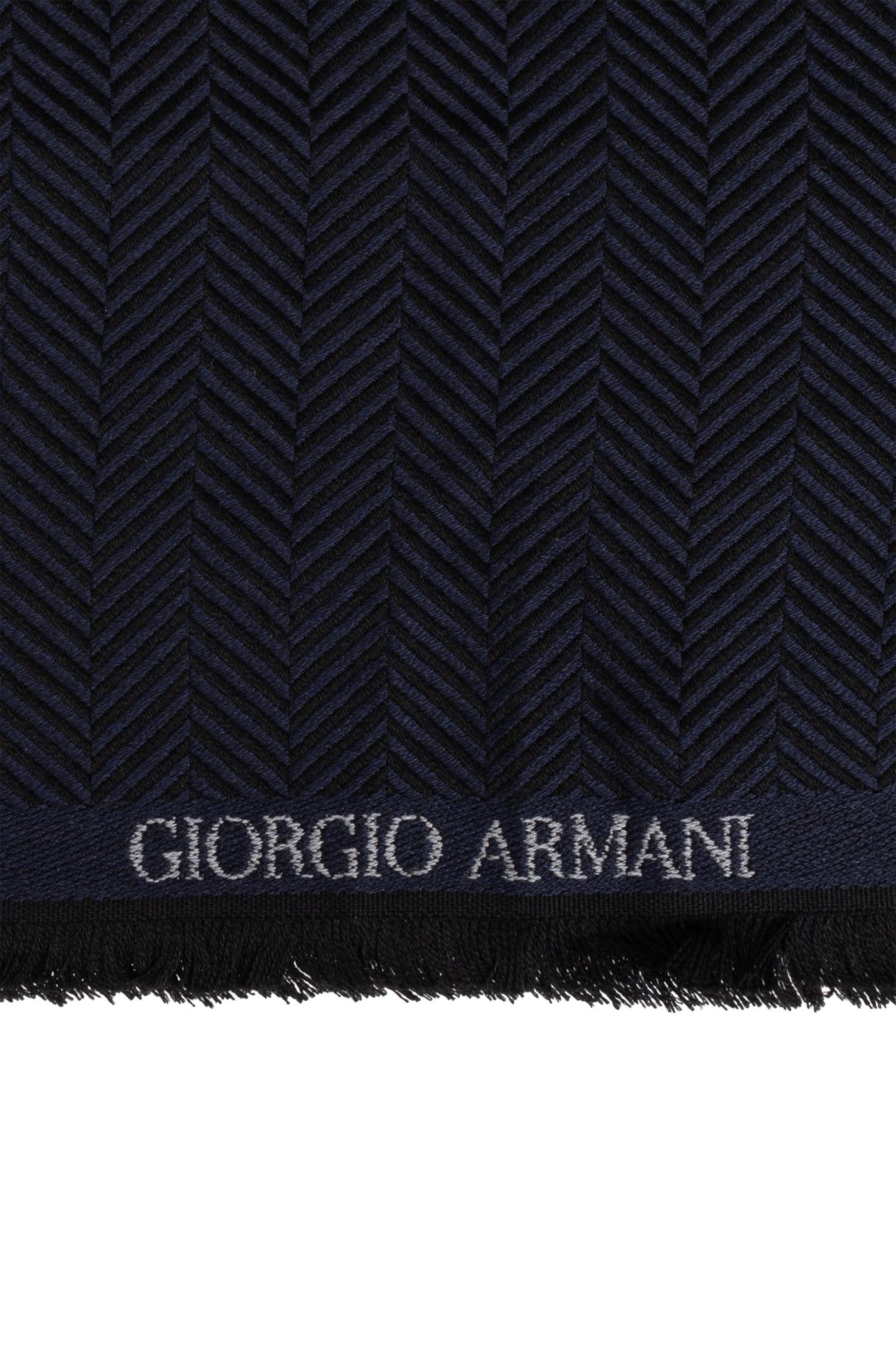 Shop Giorgio Armani Herringbone Pattern Scarf In Blue