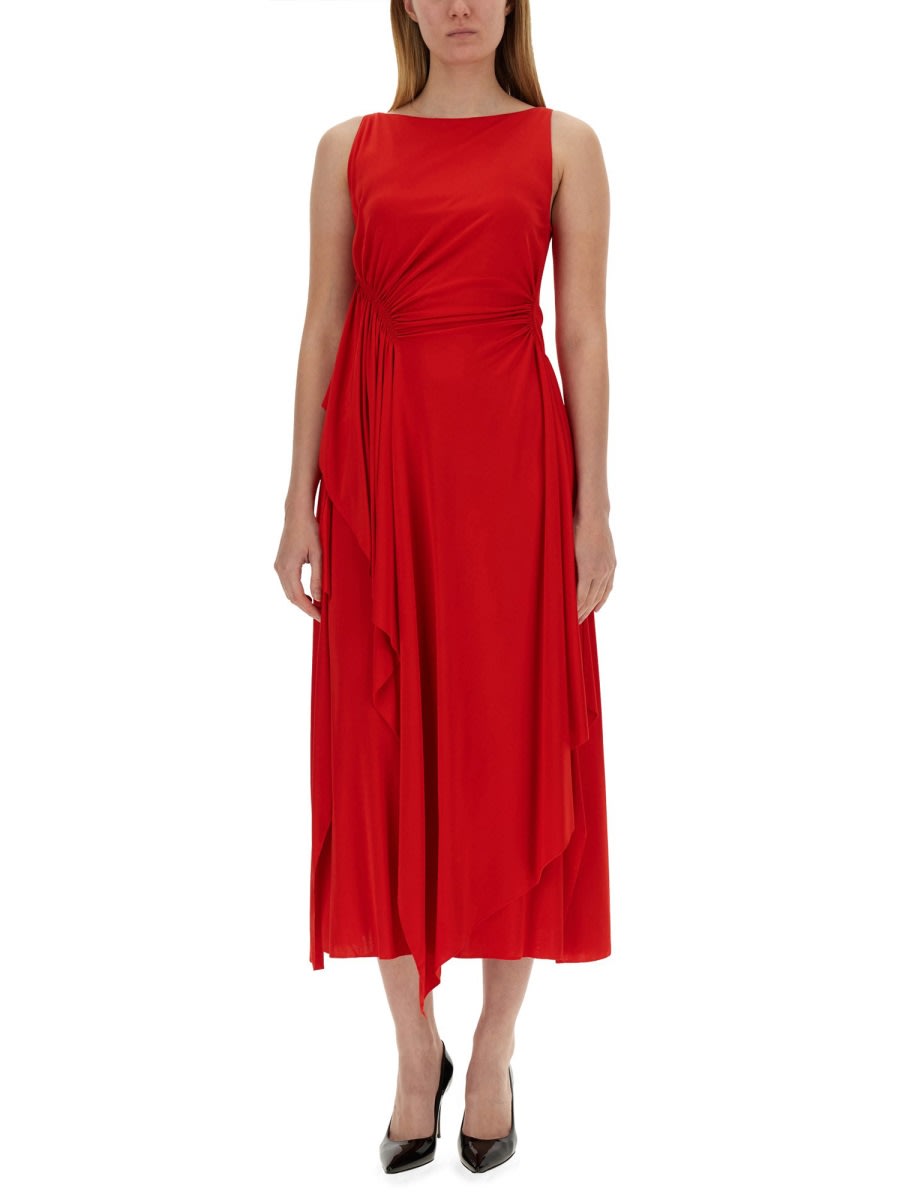 Shop Lanvin Dress With Drape In Red