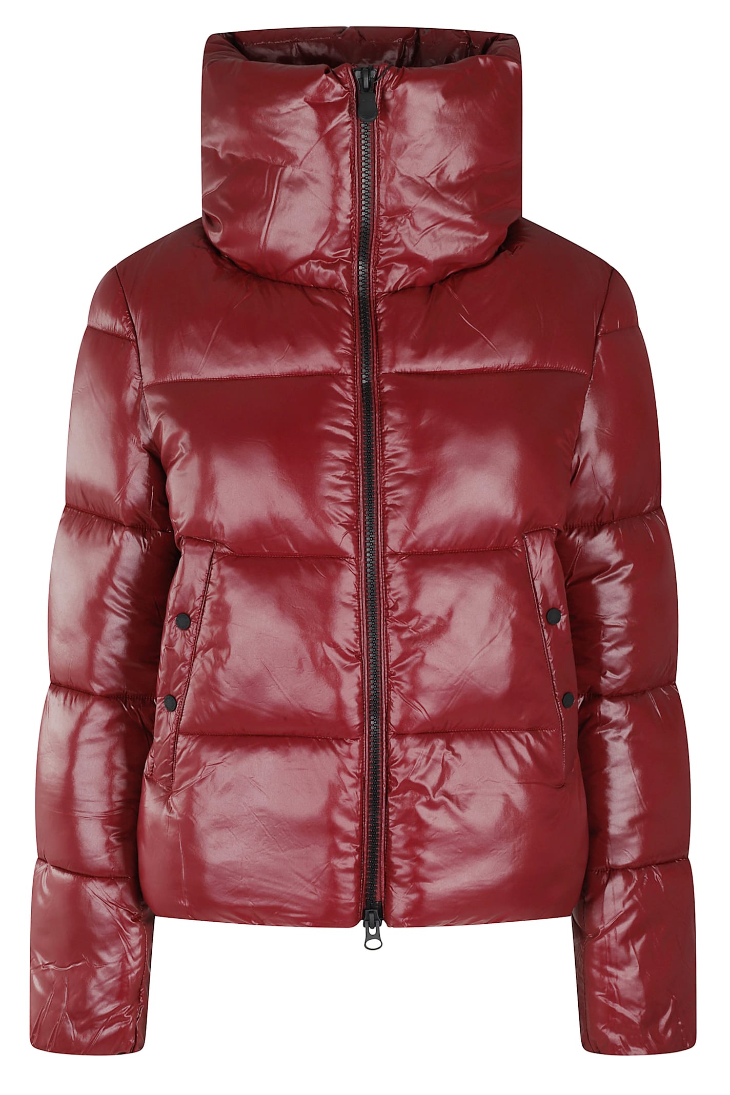 Save The Duck Quilted Plumtech Insulated Down Jacket With High Collar In Burgundy