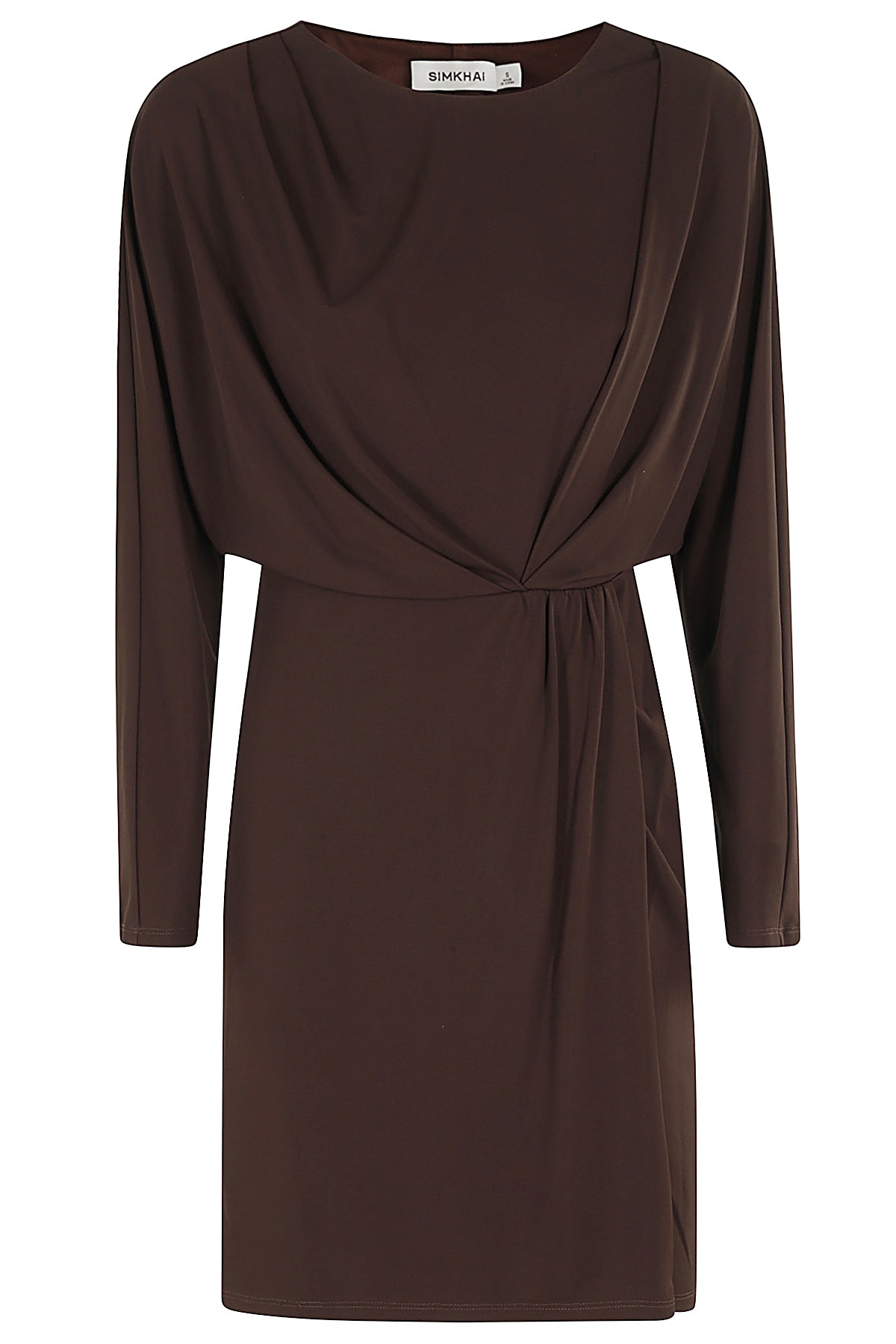 Shop Simkhai Tasha Ls Draped Mini Dress In Espresso