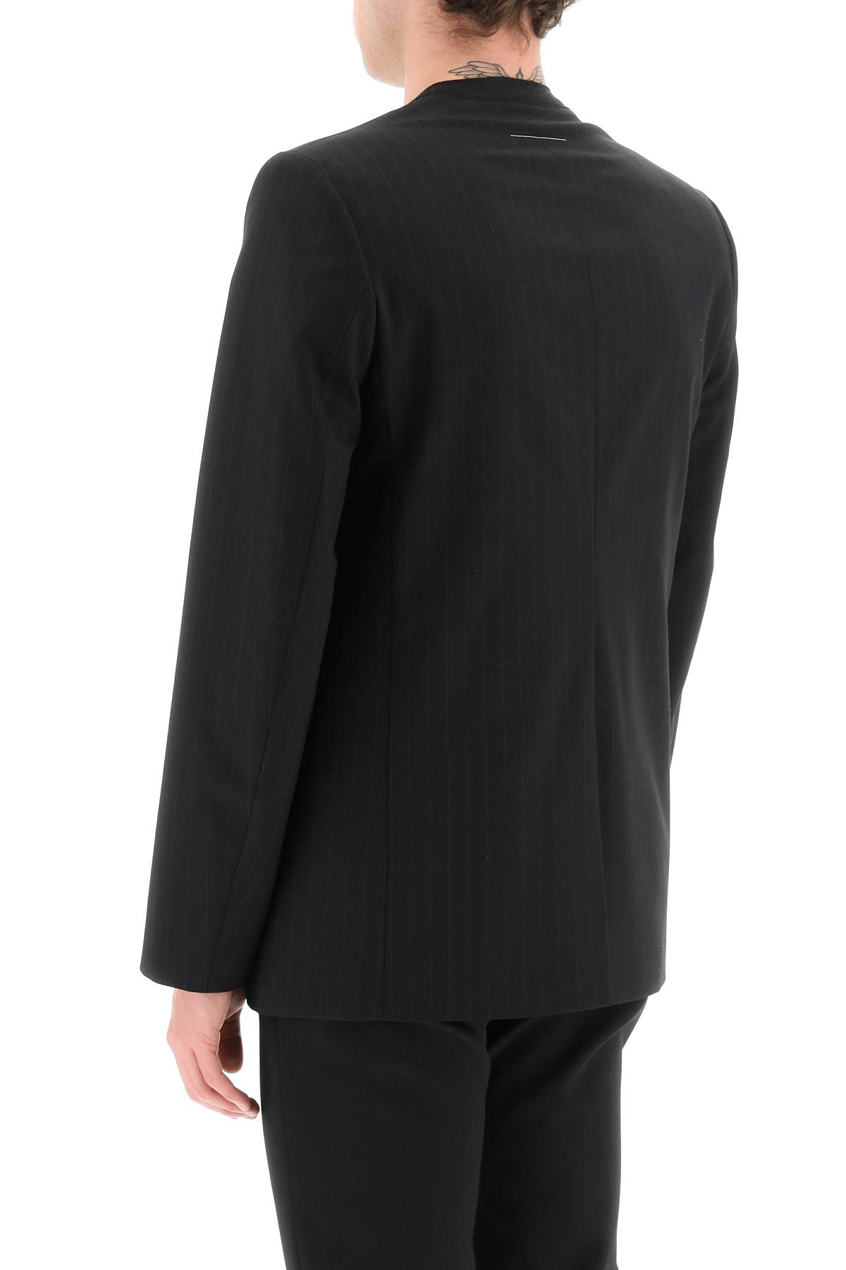 Mm6 Maison Margiela Collarless Pinstripe Blazer In Black