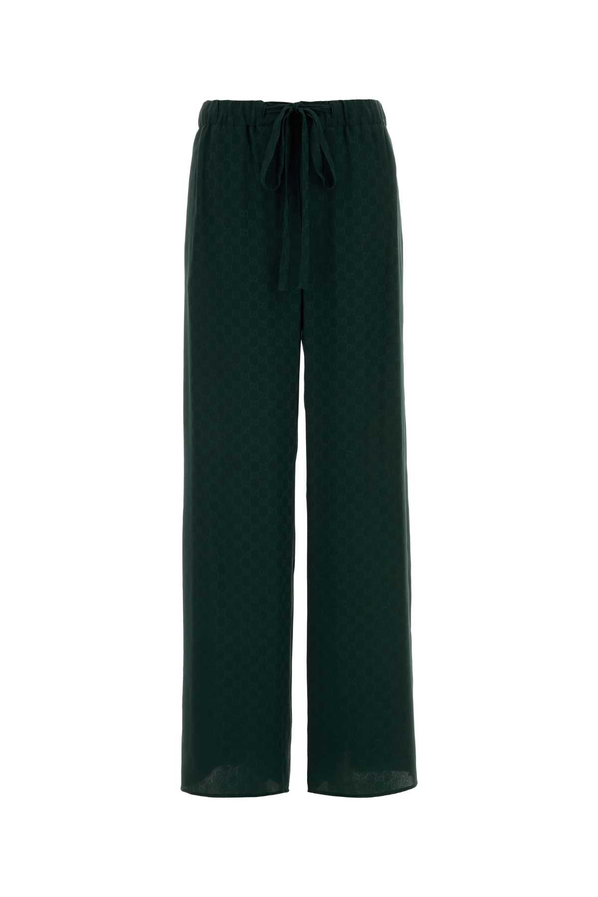 Gucci Silk Wide-leg Trousers Elastic Waistband In Green