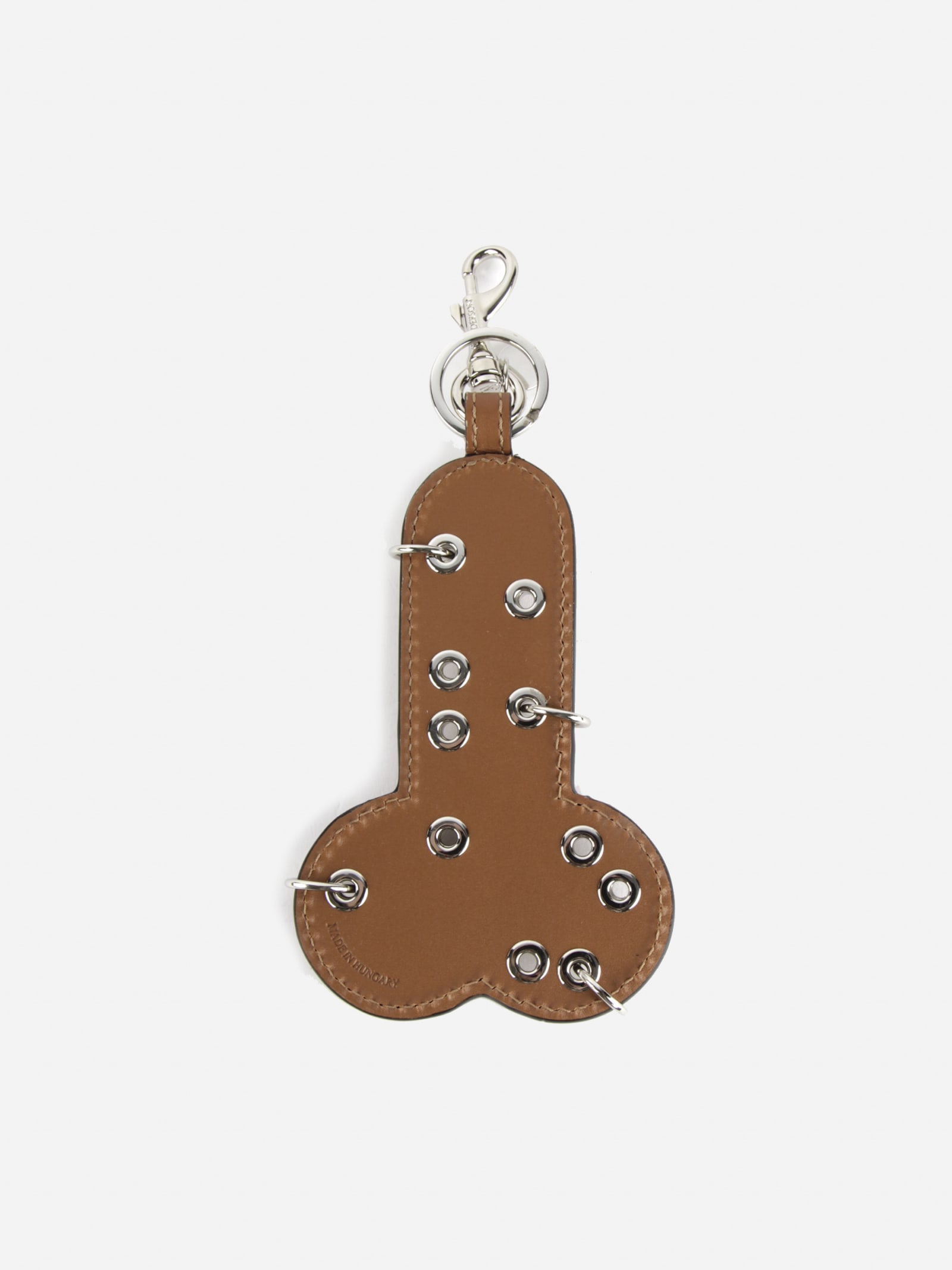 Shop Jw Anderson Leather Keychain With Studs In Brown
