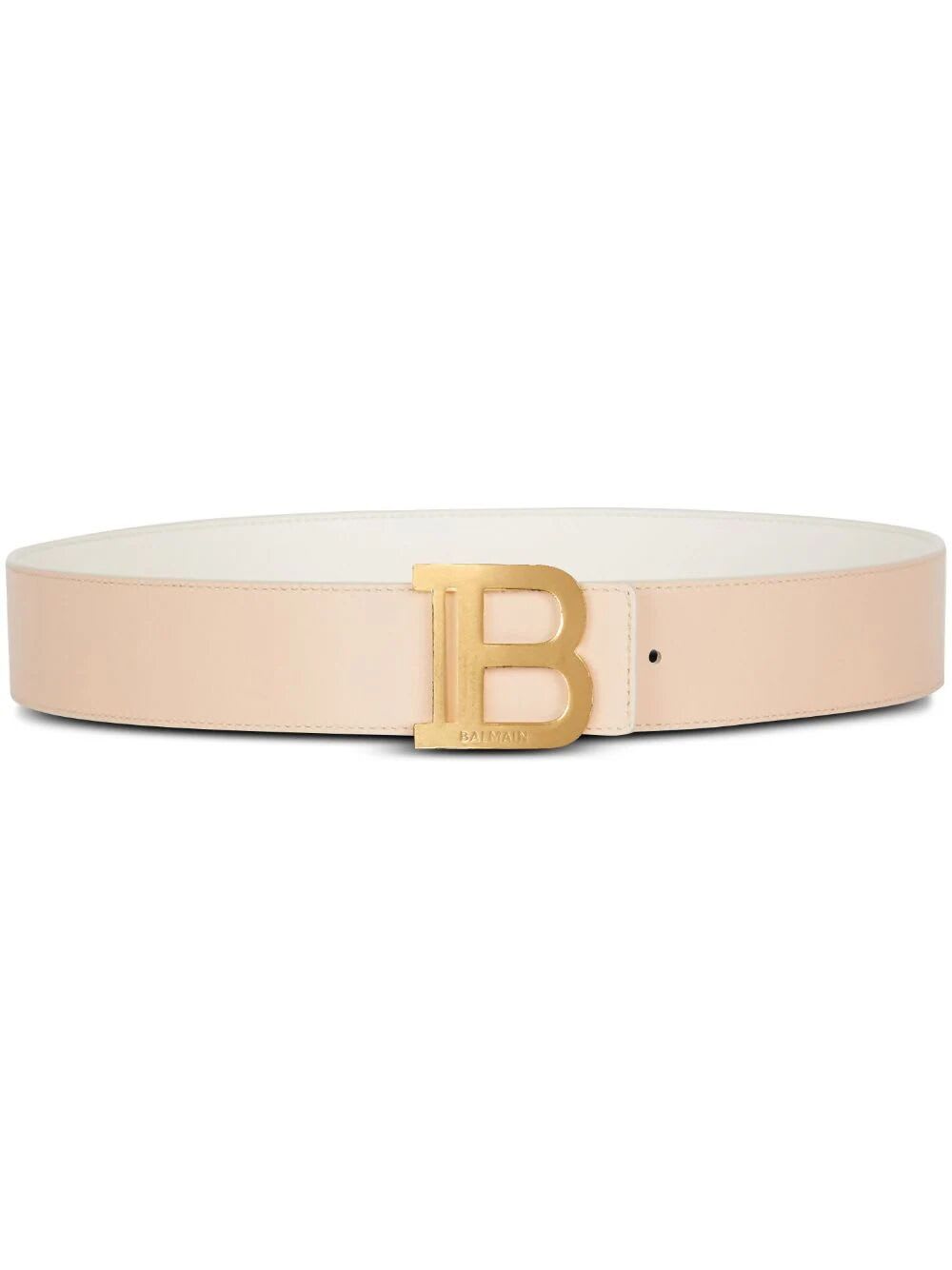 Shop Balmain 4cm Reversible Calfskin Belt In Gru Creme Nude Rose