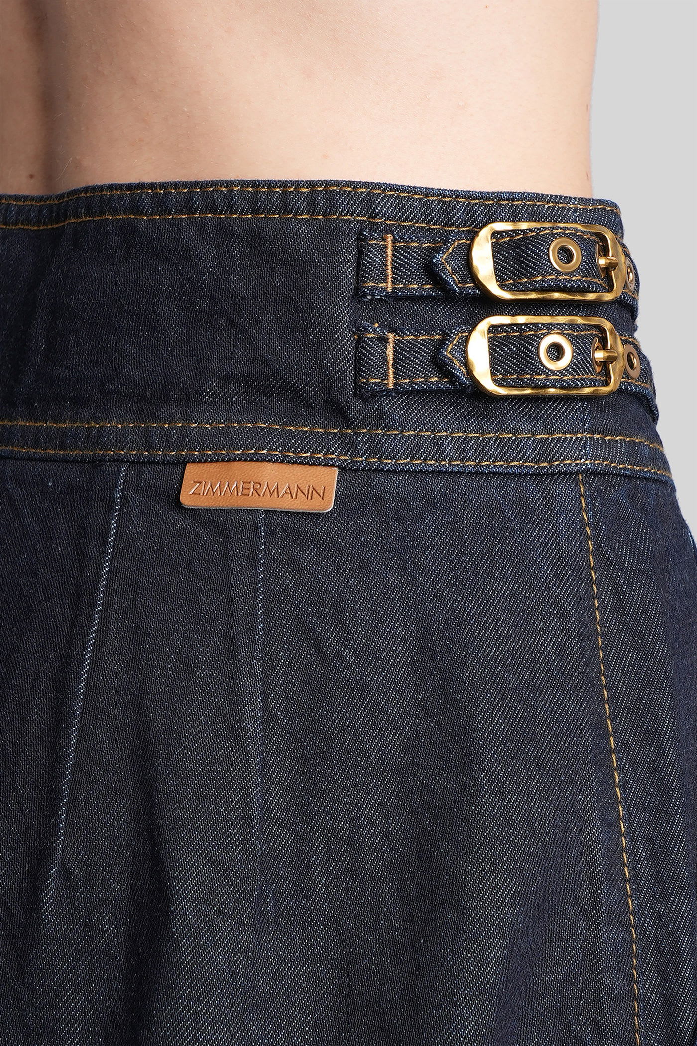 Zimmermann Buckle-detail Pleated Denim Culottes In Blue