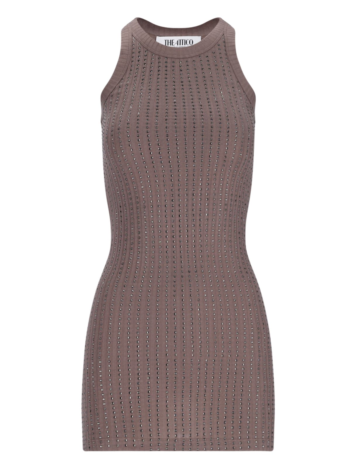 Attico Crystal-embellished Mini Dress In Brown