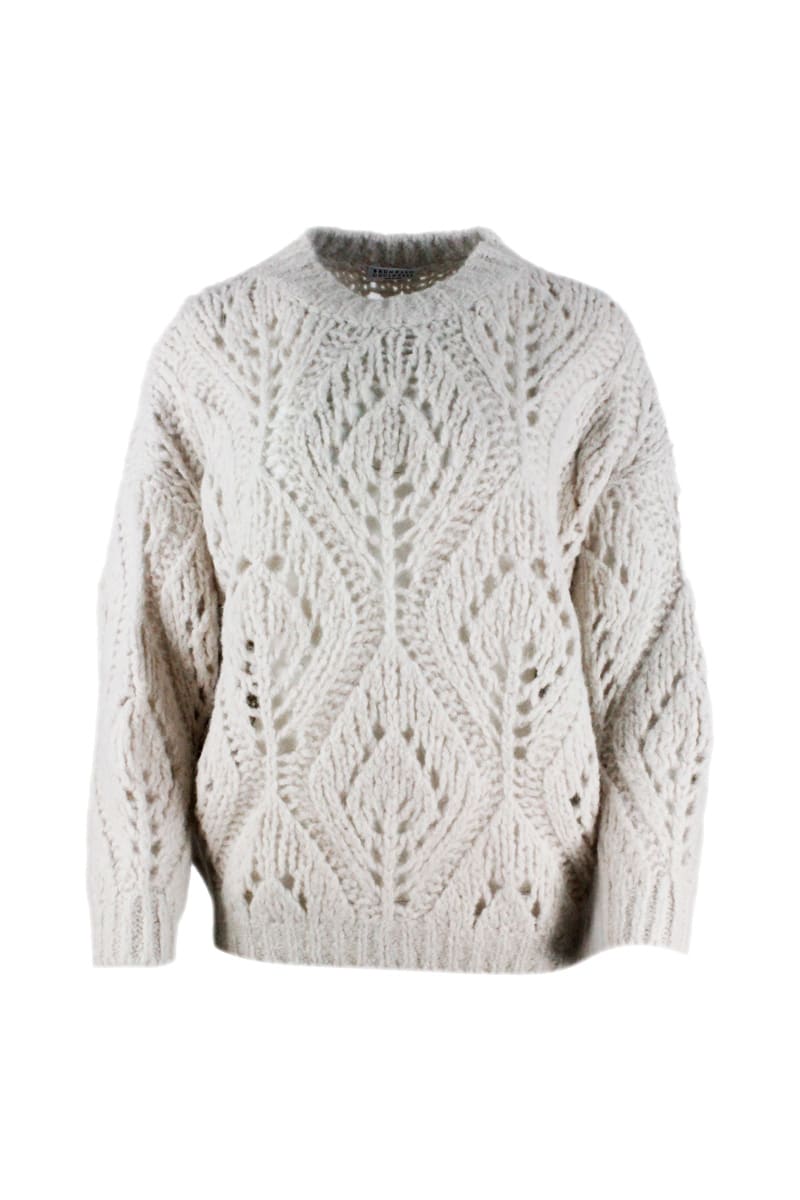 Brunello Cucinelli Crewneck Sweater In Knitted Alpaca With Loose Weave