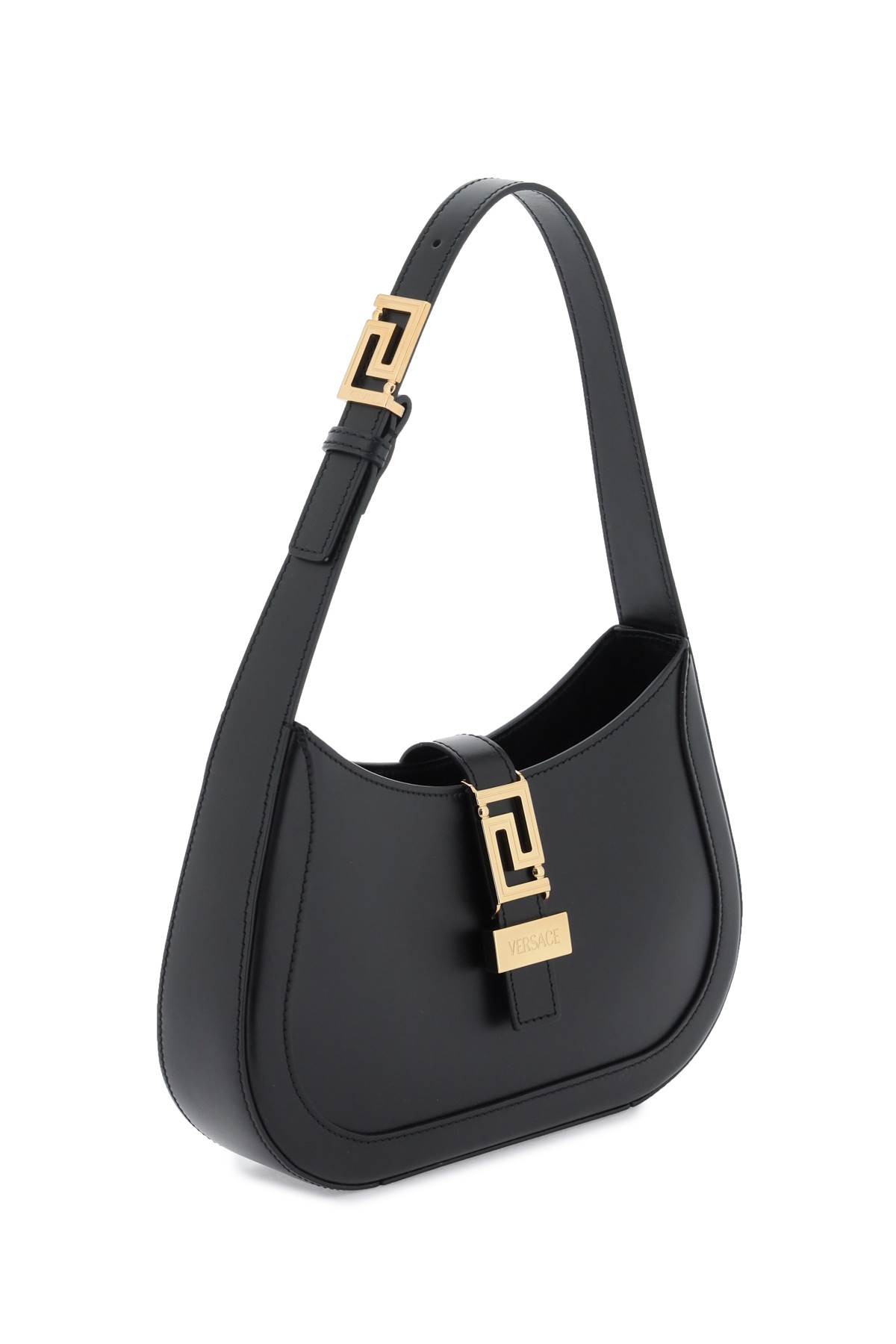 Shop Versace Greca Goddess Small Hobo Bag In Black- Gold (black)