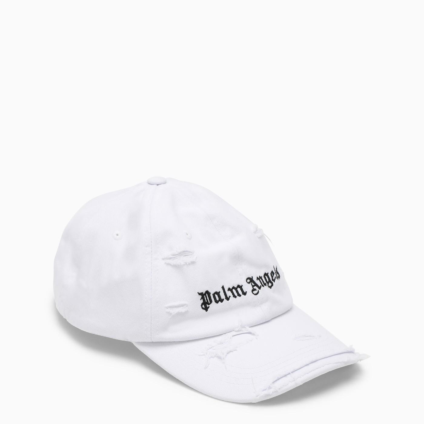 Palm Angels White Hat With Wear And Logo